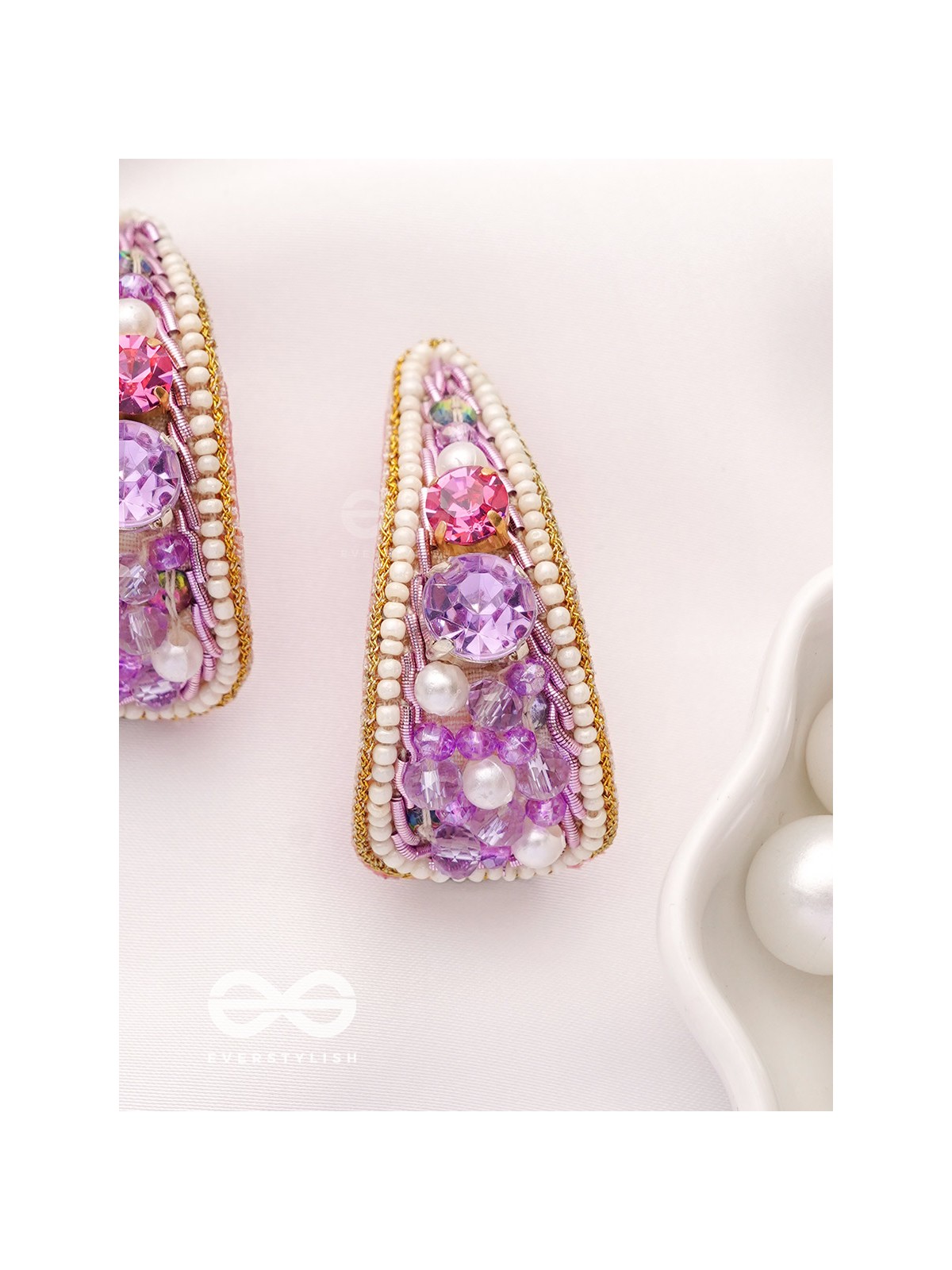 Saireeya- The Purple Garden- Stones, Pearls & Beads Embroidered Earrings
