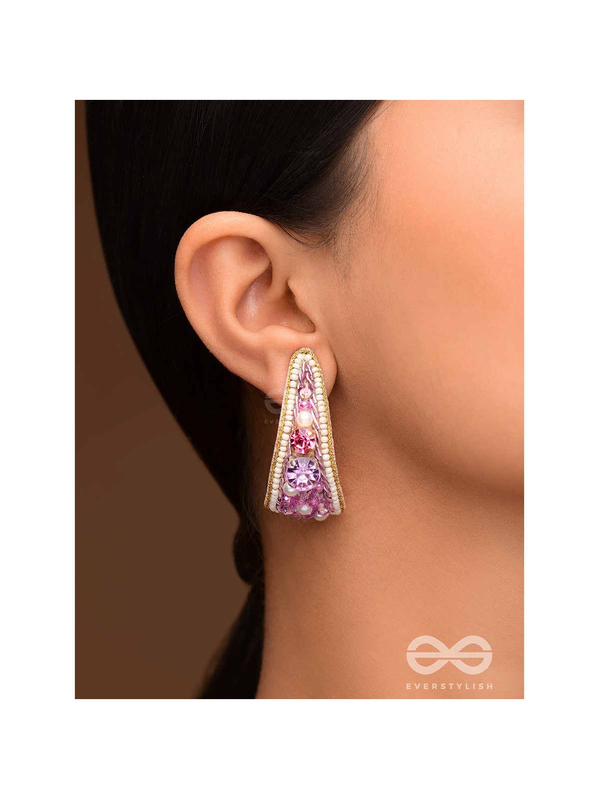 Saireeya- The Purple Garden- Stones, Pearls & Beads Embroidered Earrings