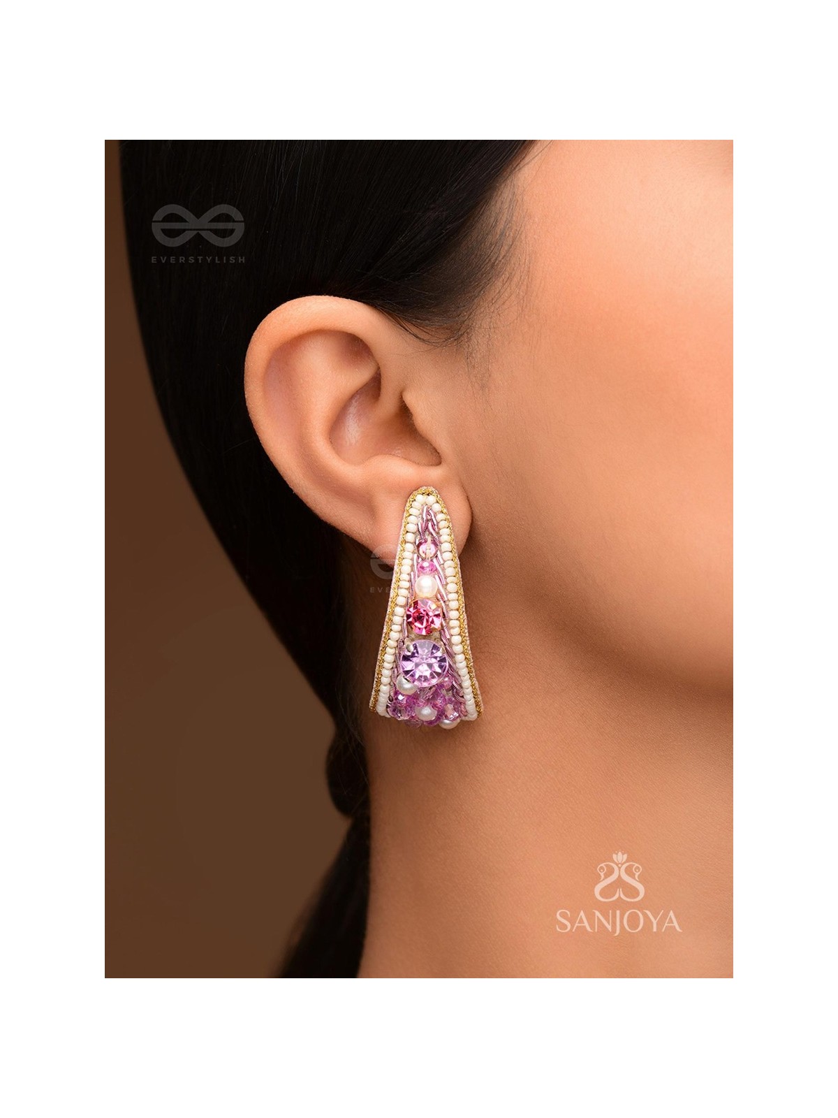 Saireeya- The Purple Garden- Stones, Pearls & Beads Embroidered Earrings