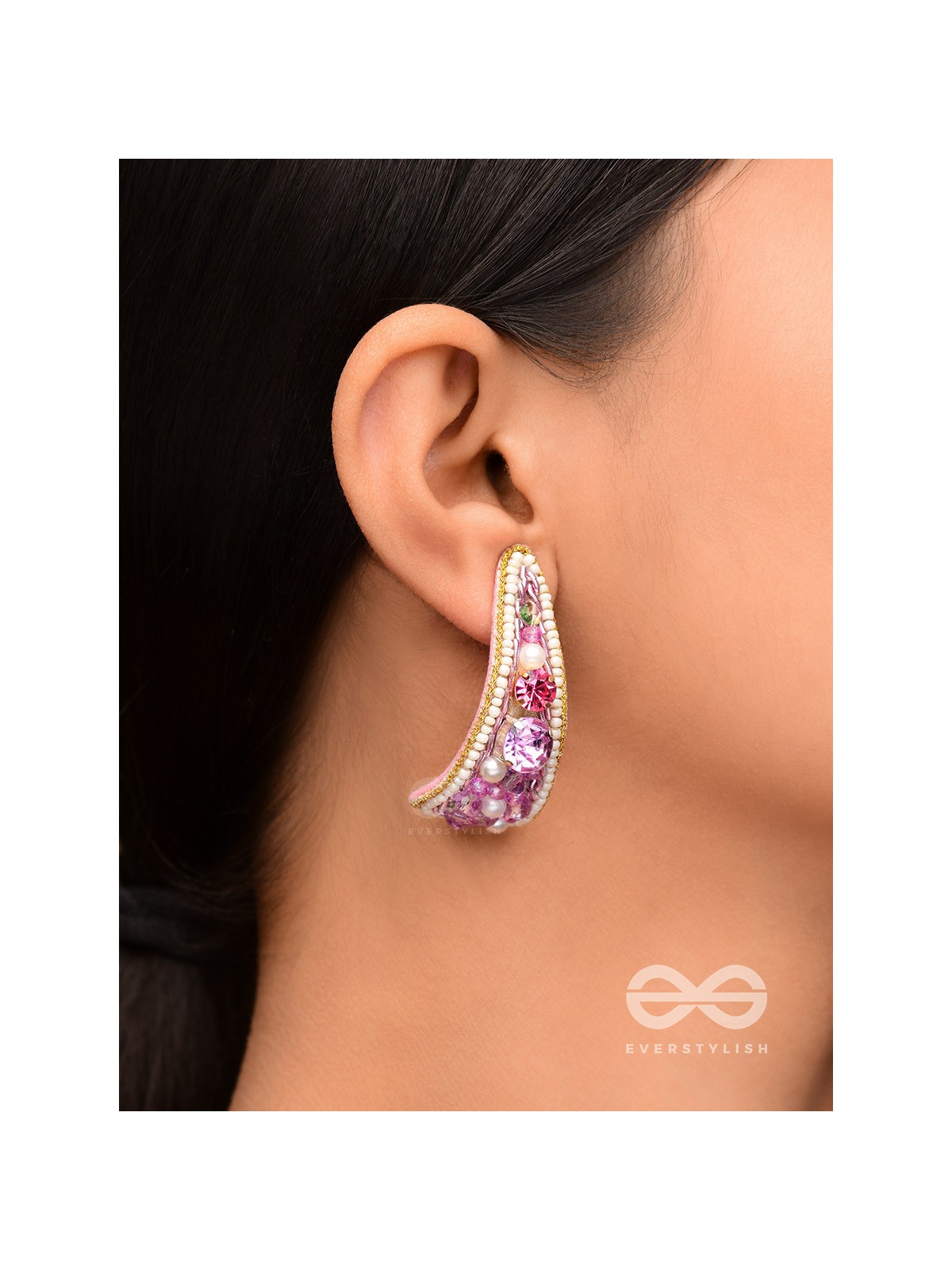 Saireeya- The Purple Garden- Stones, Pearls & Beads Embroidered Earrings