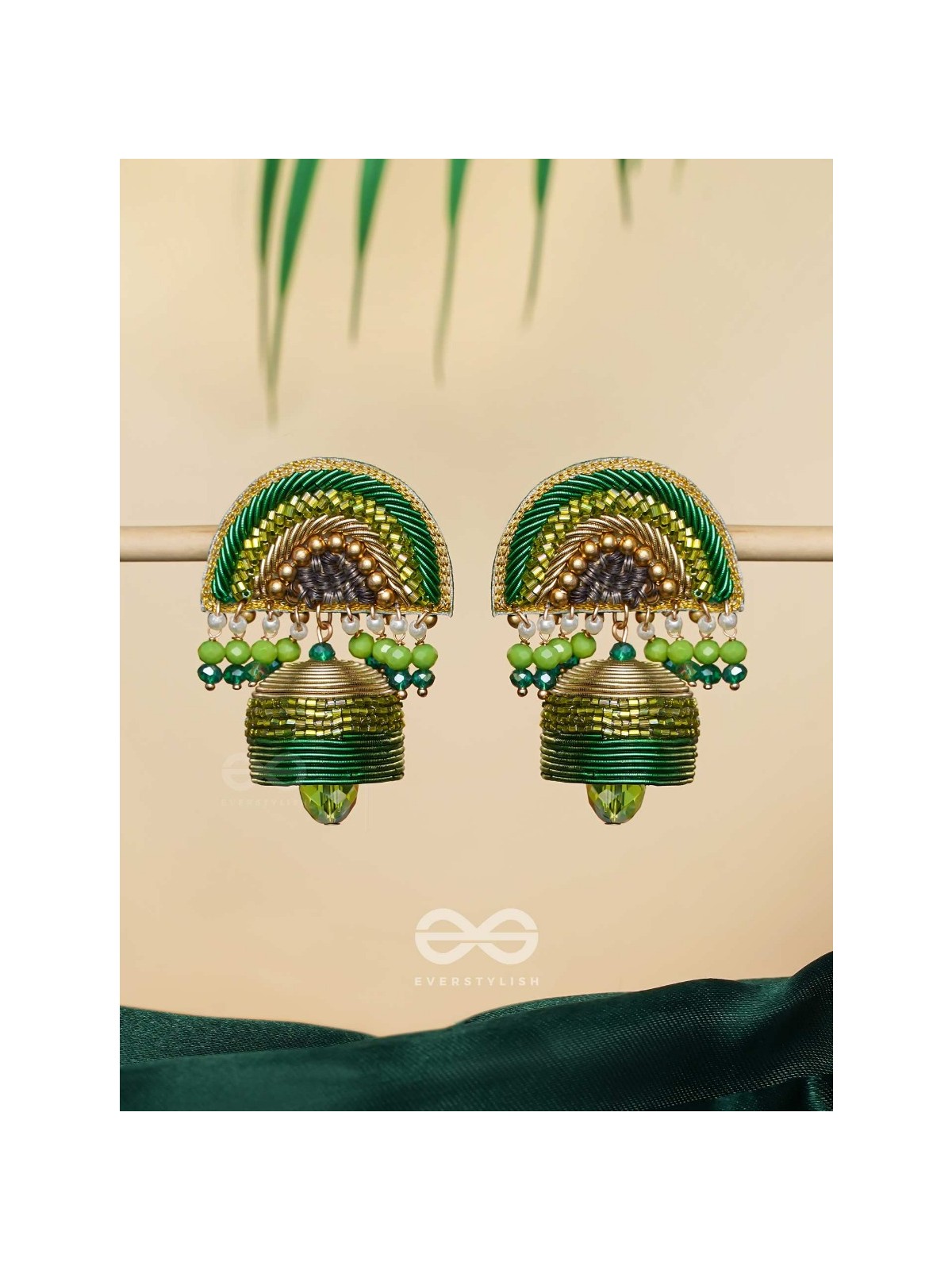 Kaamsya - The Bejeweled Bell - Dabka, Sequins And Beads Hand Embroidered Earrings