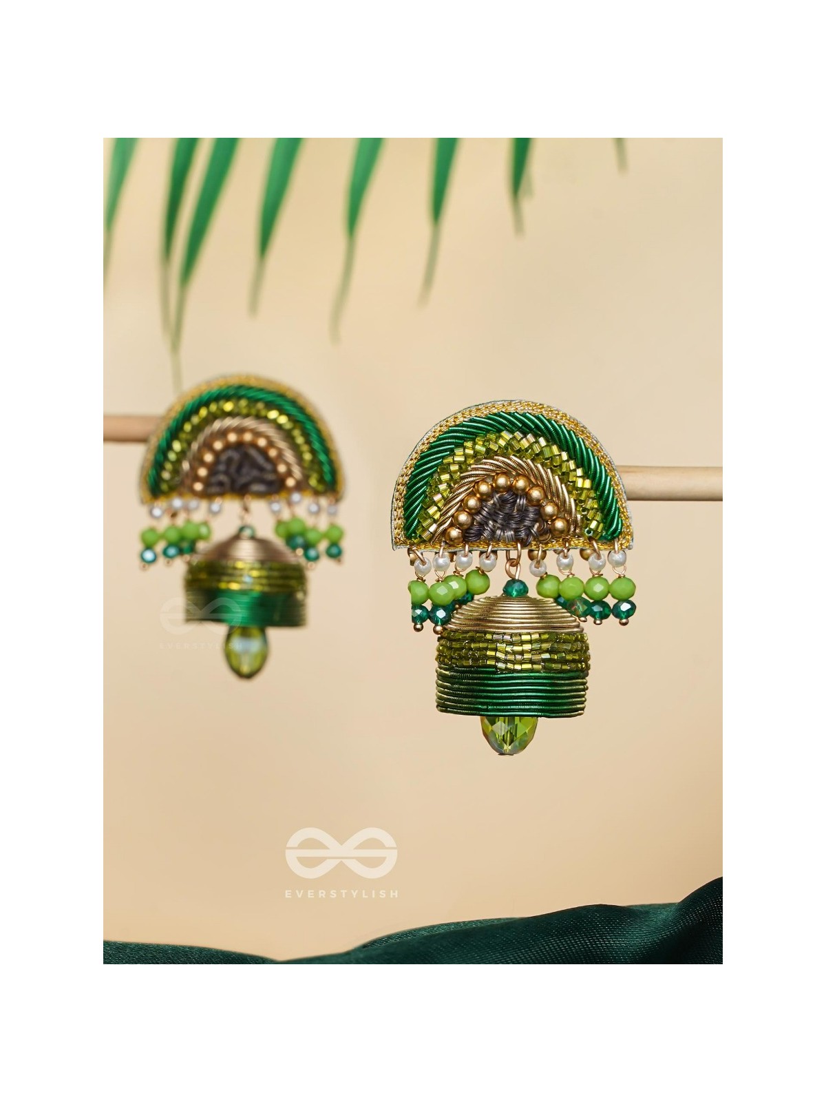 Kaamsya - The Bejeweled Bell - Dabka, Sequins And Beads Hand Embroidered Earrings
