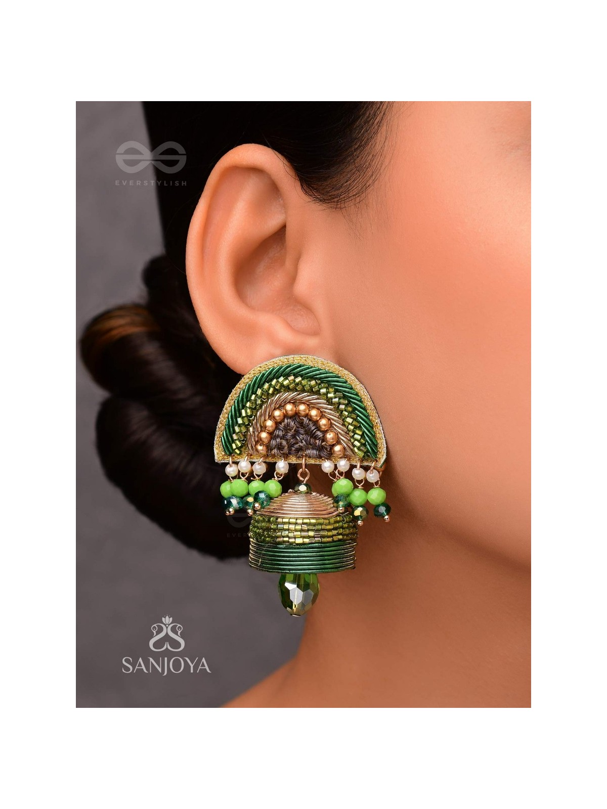 Kaamsya - The Bejeweled Bell - Dabka, Sequins And Beads Hand Embroidered Earrings