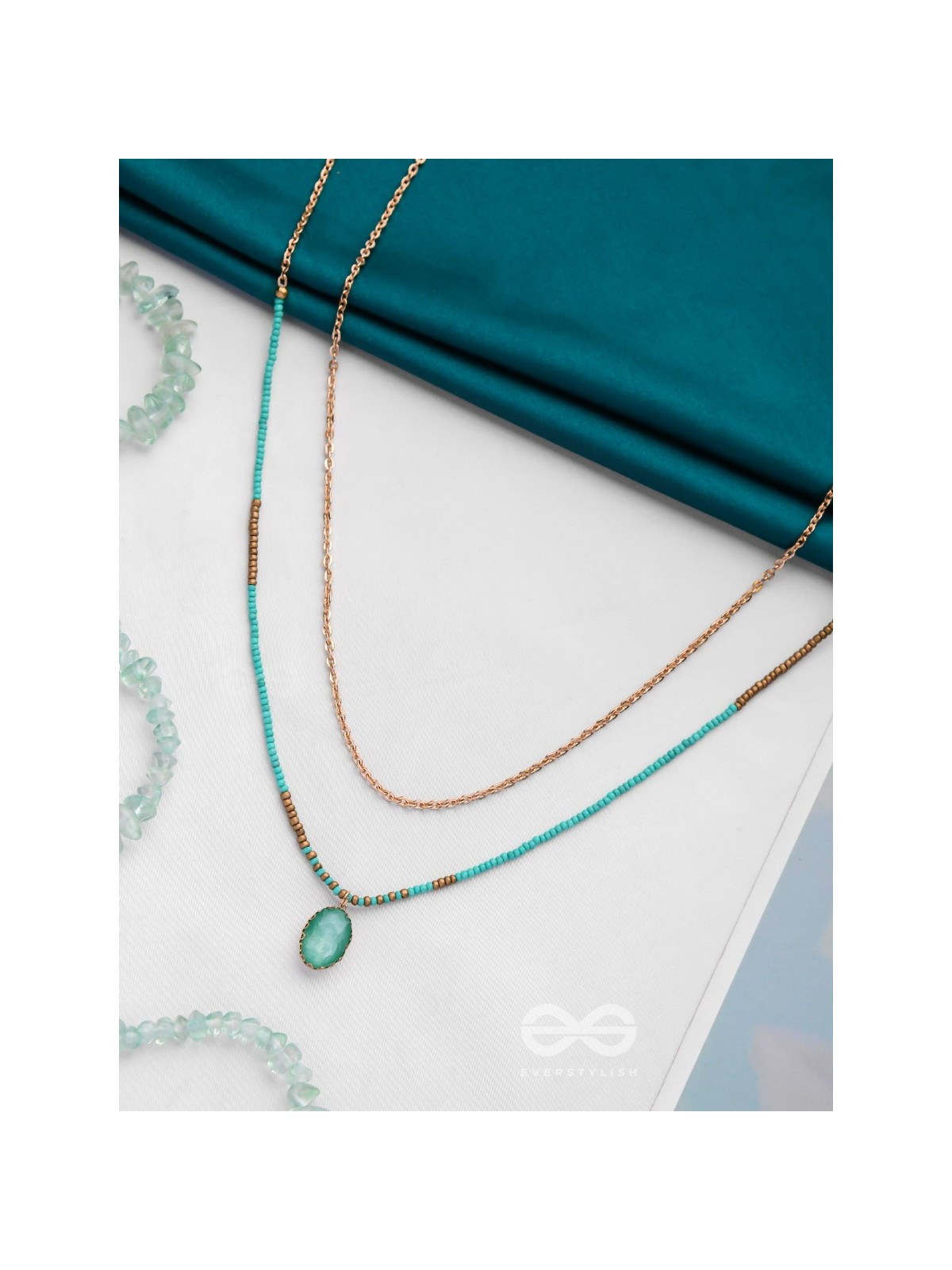 The Aquamarine Elegance - Everyday Wear Layered Necklace With Anti-Tarnish Coating 
