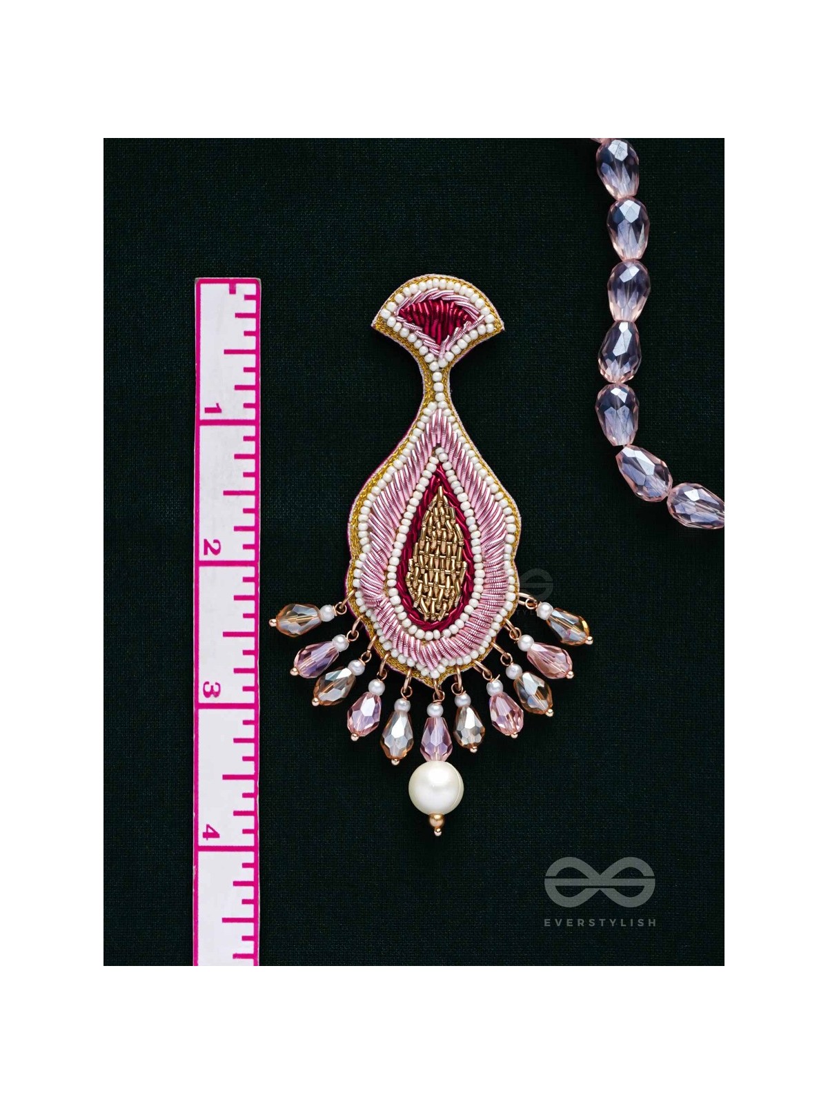 Vismaya - The Amazement - Dabka, Beads And Glass Drops Hand Embroidered Earrings