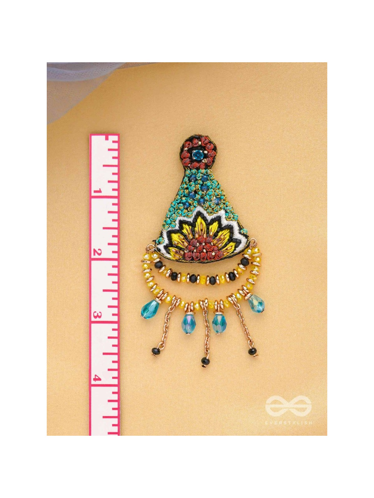 AAKARA - THE GEOMETRIC BLOSSOM- RESHAM, BEADS AND GLASS DROP EMBROIDERED EARRINGS