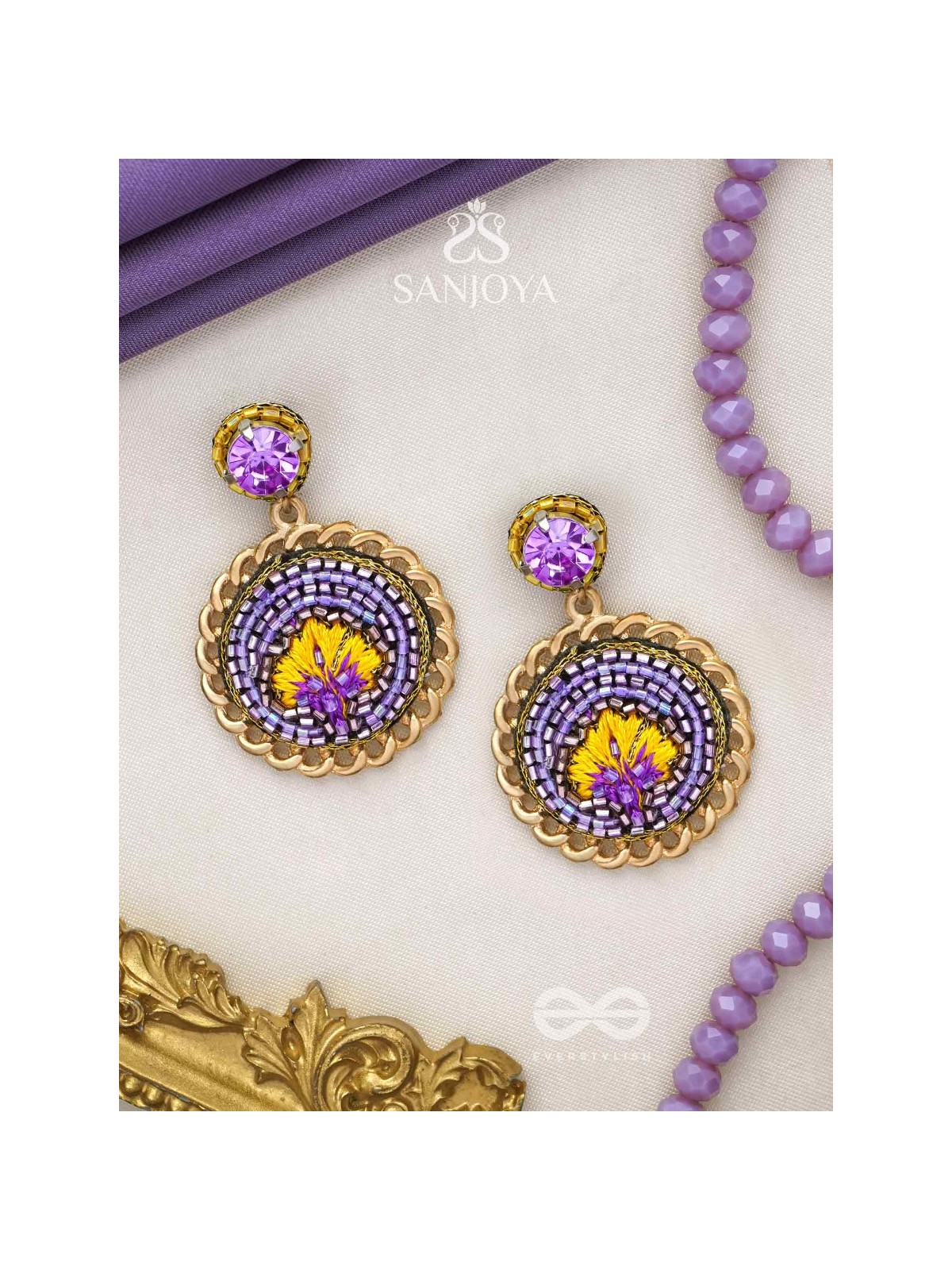 PARIJATA - THE CELESTIAL FLOWER - RESHAM AND STONE EMBROIDERED EARRINGS