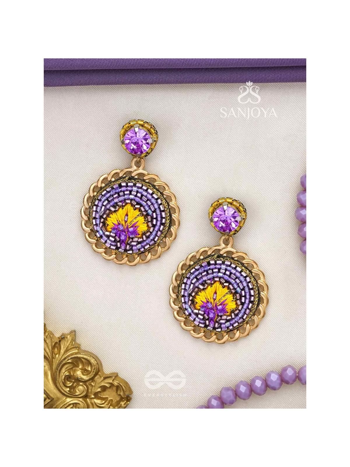 PARIJATA - THE CELESTIAL FLOWER - RESHAM AND STONE EMBROIDERED EARRINGS