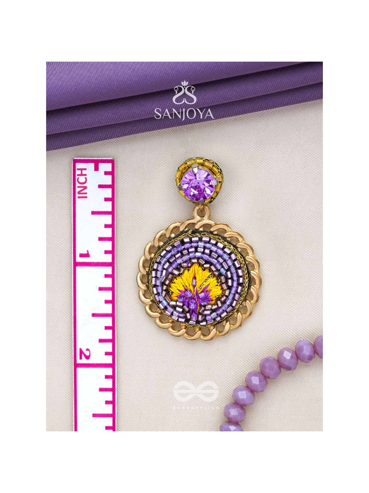 PARIJATA - THE CELESTIAL FLOWER - RESHAM AND STONE EMBROIDERED EARRINGS