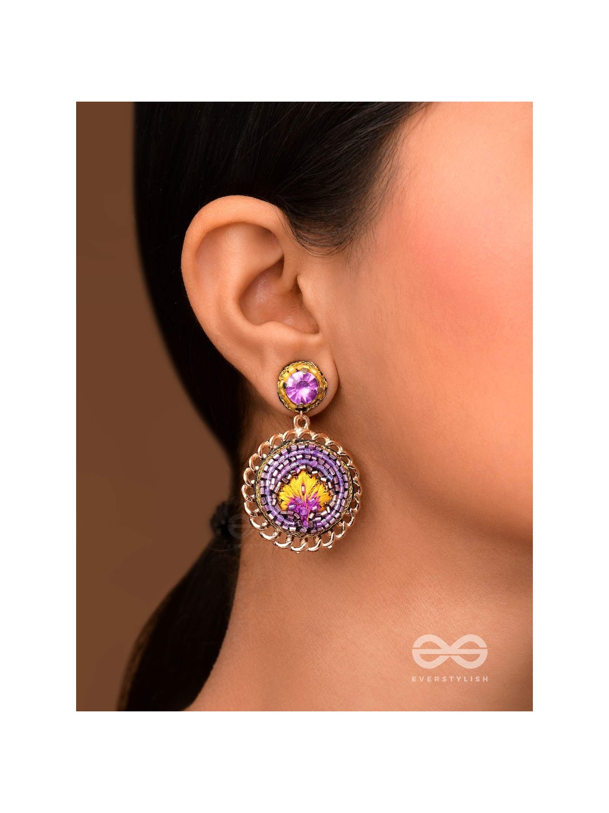 PARIJATA - THE CELESTIAL FLOWER - RESHAM AND STONE EMBROIDERED EARRINGS