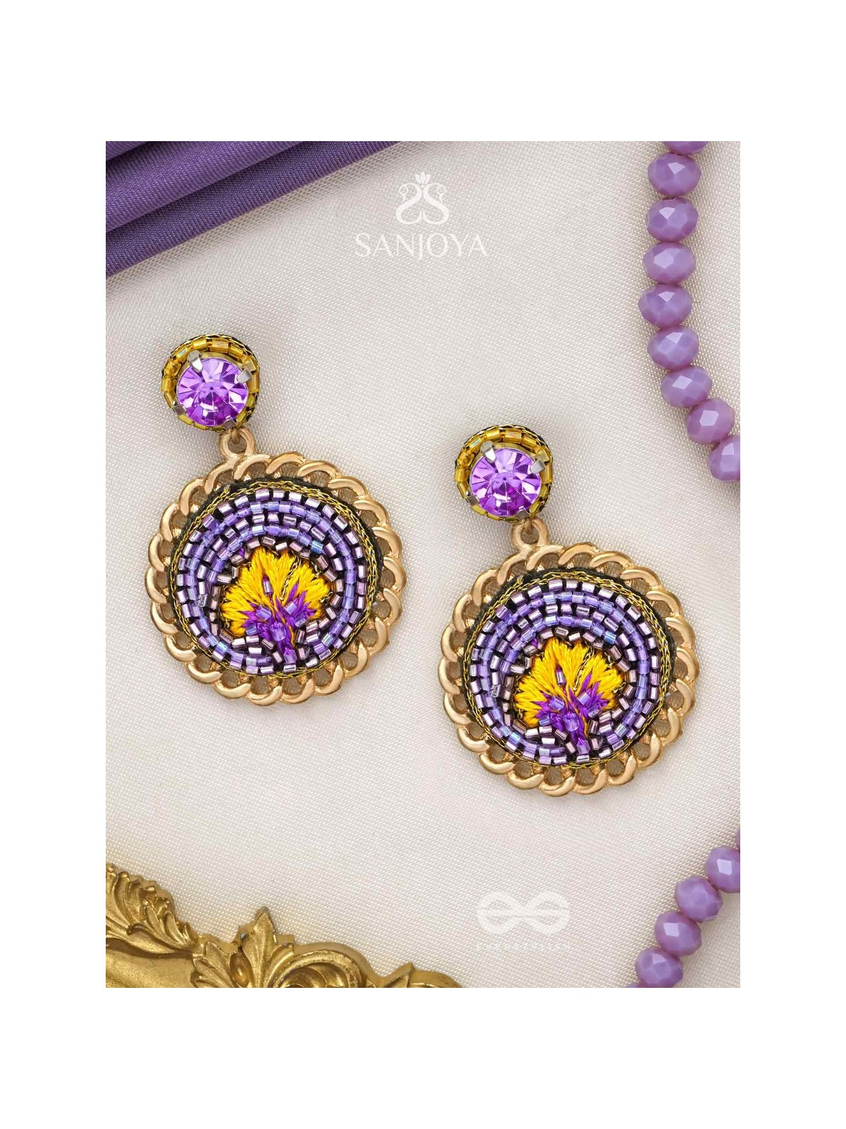 PARIJATA - THE CELESTIAL FLOWER - RESHAM AND STONE EMBROIDERED EARRINGS