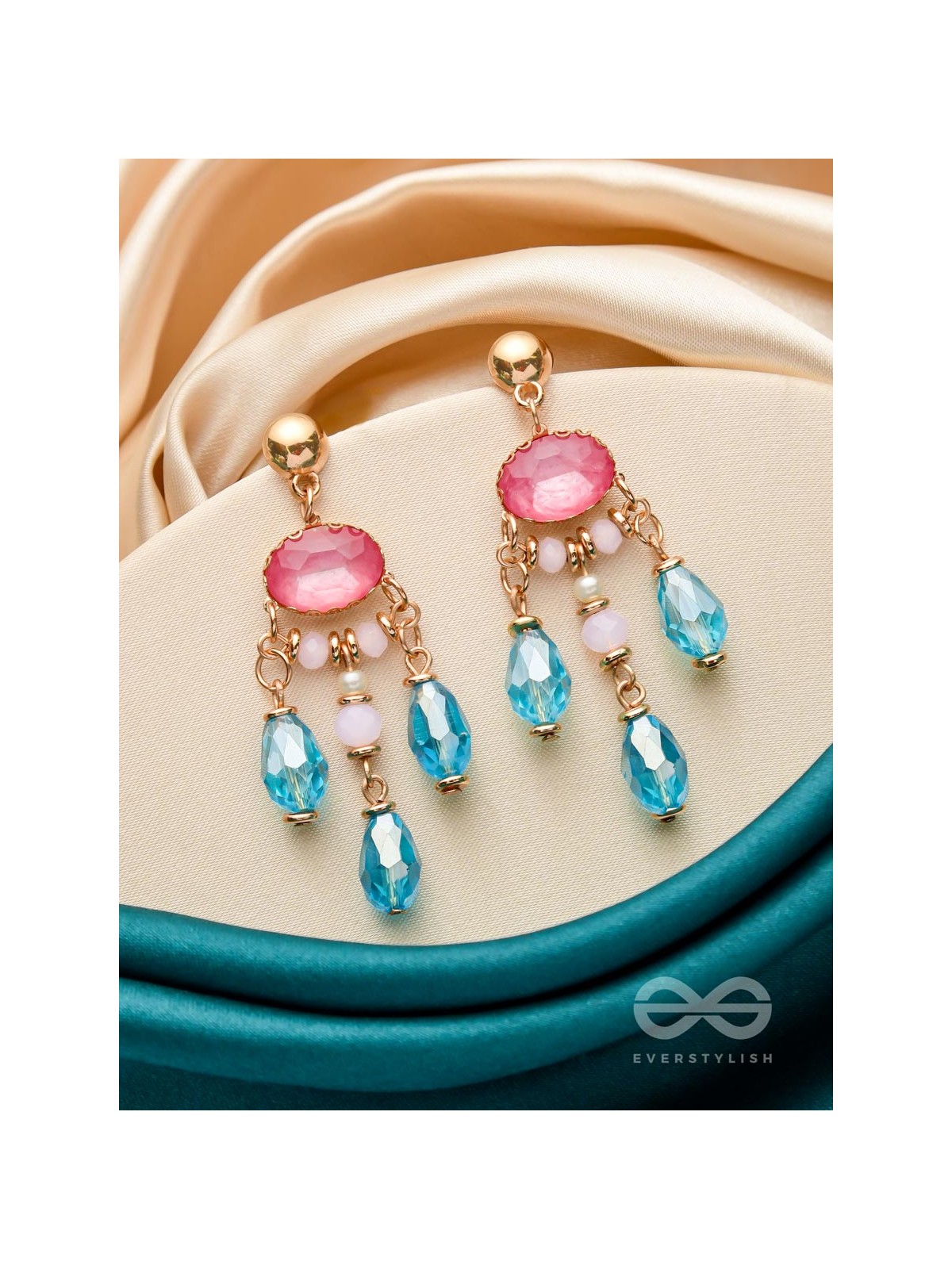 PINK CHAMPAGNE RAINS - GOLDEN EMBELLISHED EARRINGS