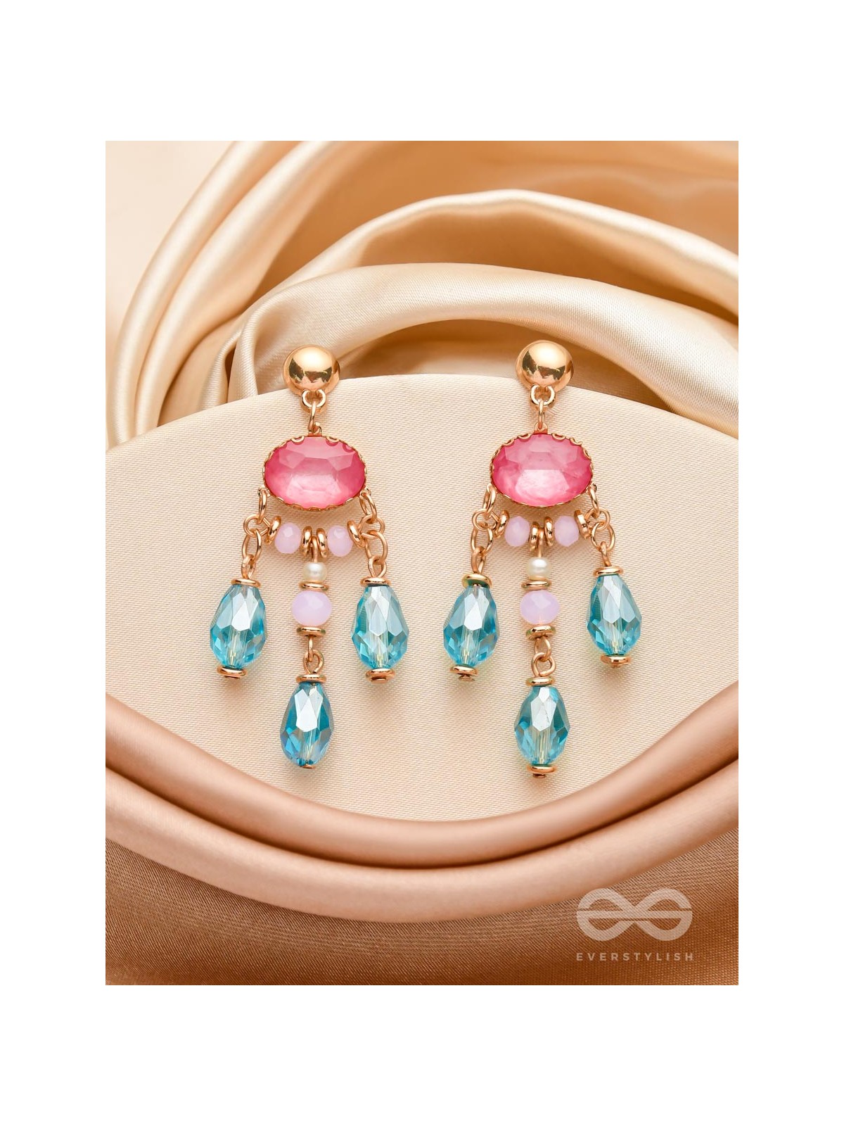 PINK CHAMPAGNE RAINS - GOLDEN EMBELLISHED EARRINGS