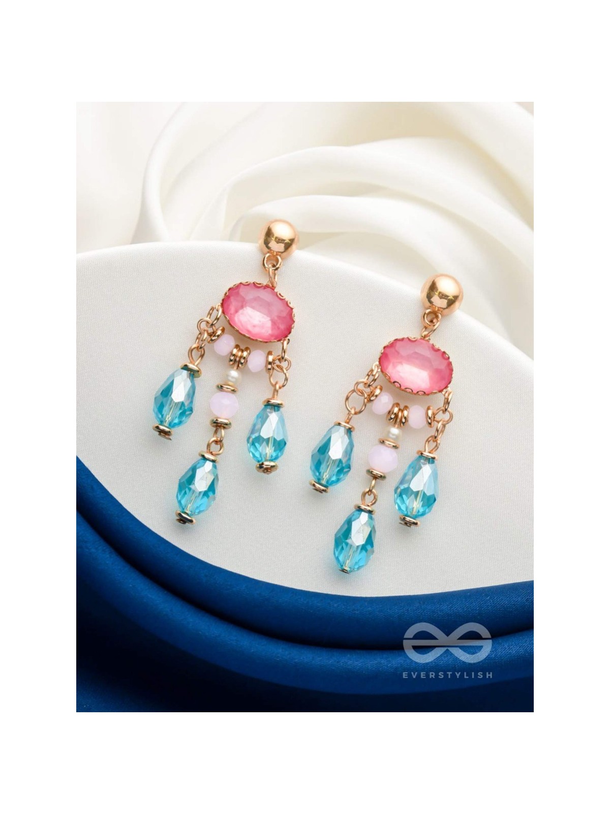 PINK CHAMPAGNE RAINS - GOLDEN EMBELLISHED EARRINGS
