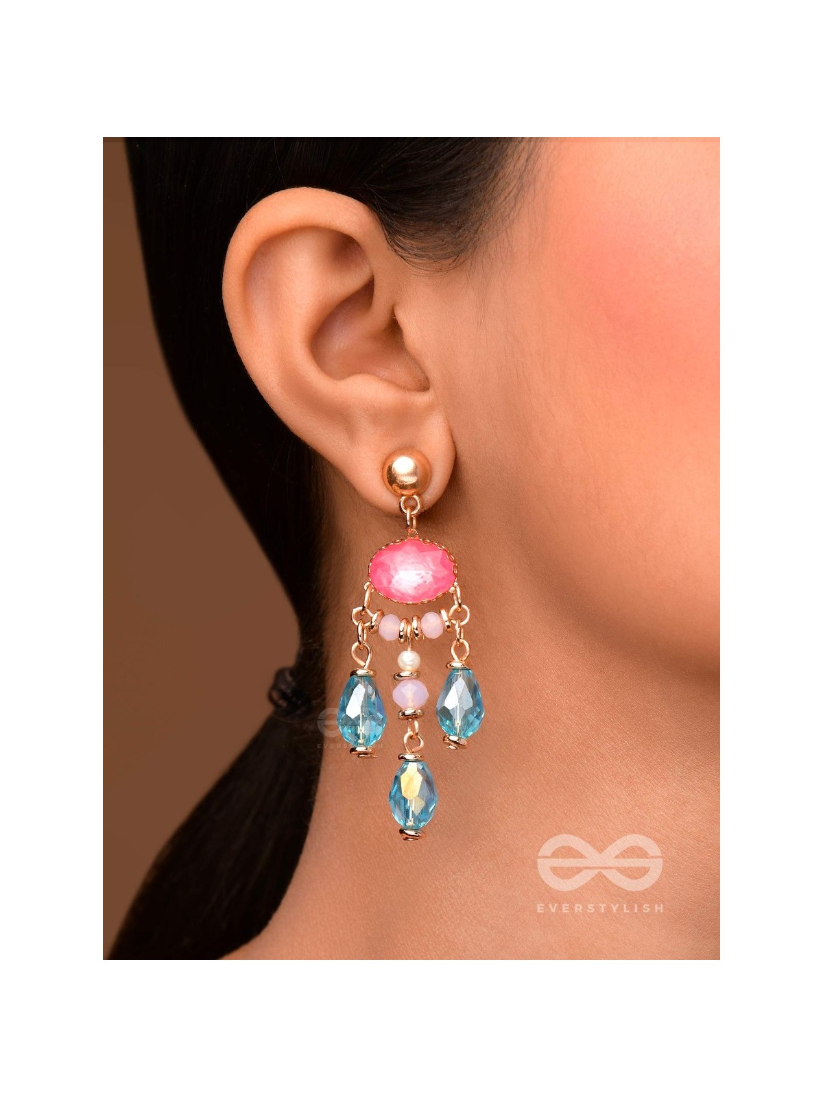 PINK CHAMPAGNE RAINS - GOLDEN EMBELLISHED EARRINGS