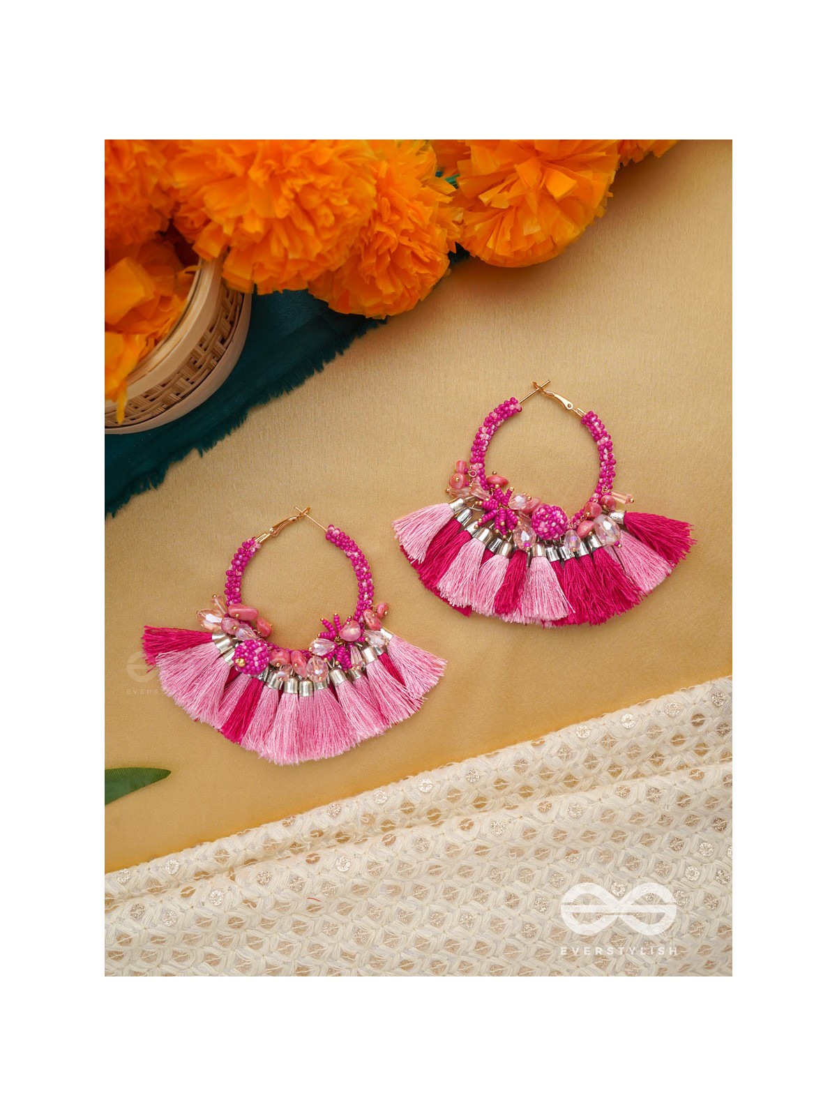 Madhurima - The Sweetness - Beads, Resham Tassels And Stones Hand Embroidered Earrings