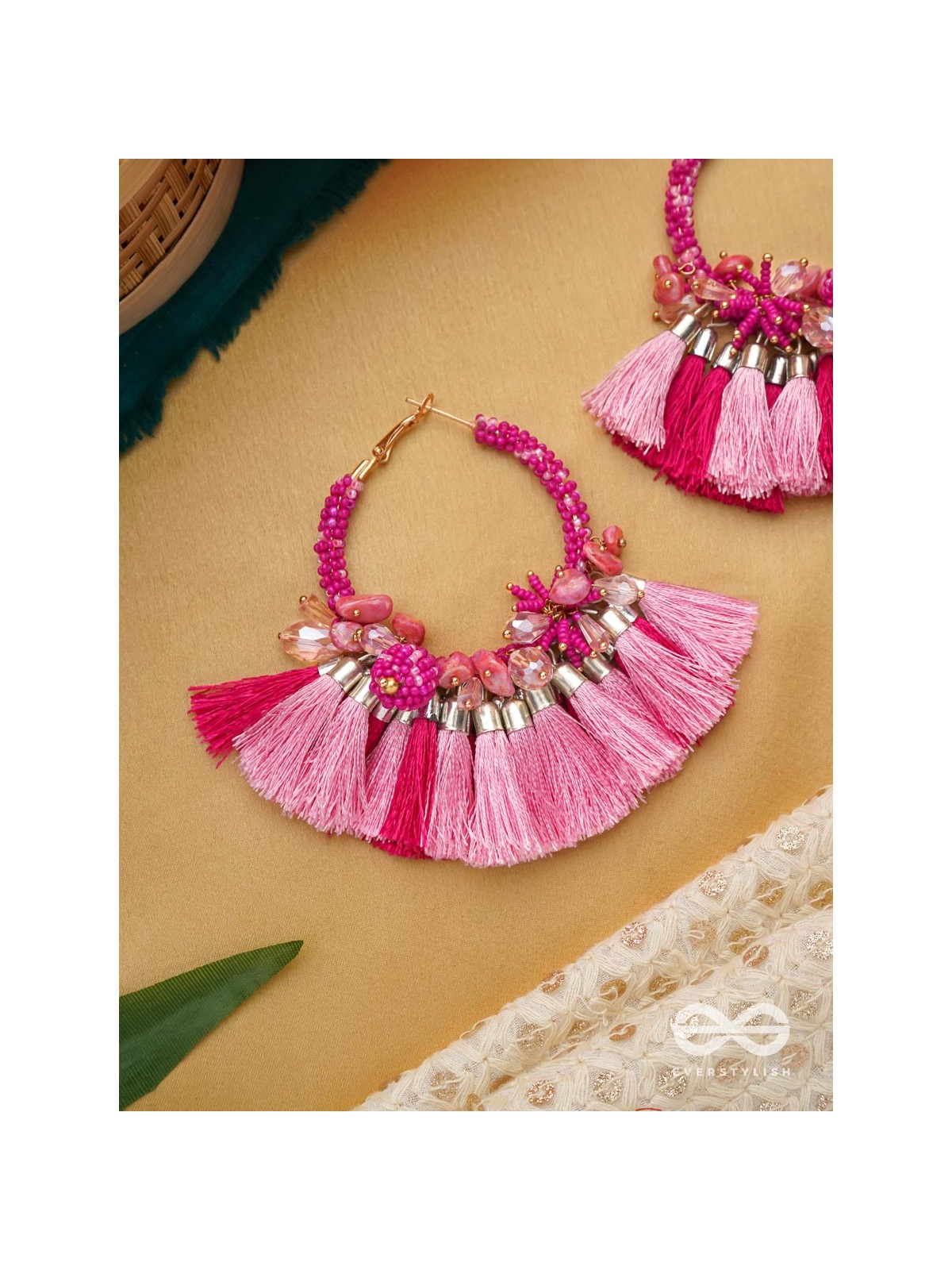 Madhurima - The Sweetness - Beads, Resham Tassels And Stones Hand Embroidered Earrings