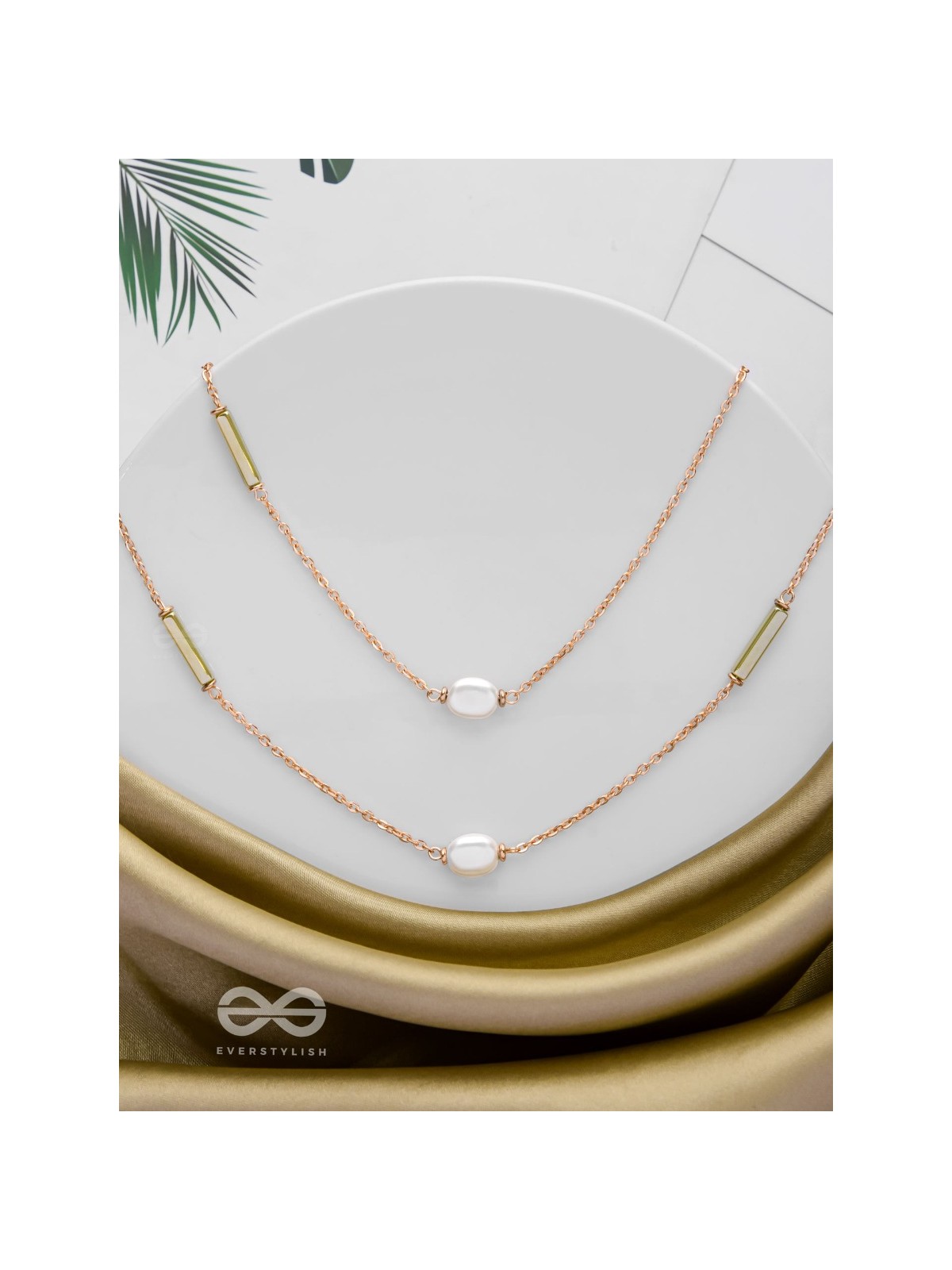 The Evergreen Elegance - Golden Embellished Multilayered Necklace With Anti-Tarnish Coating 