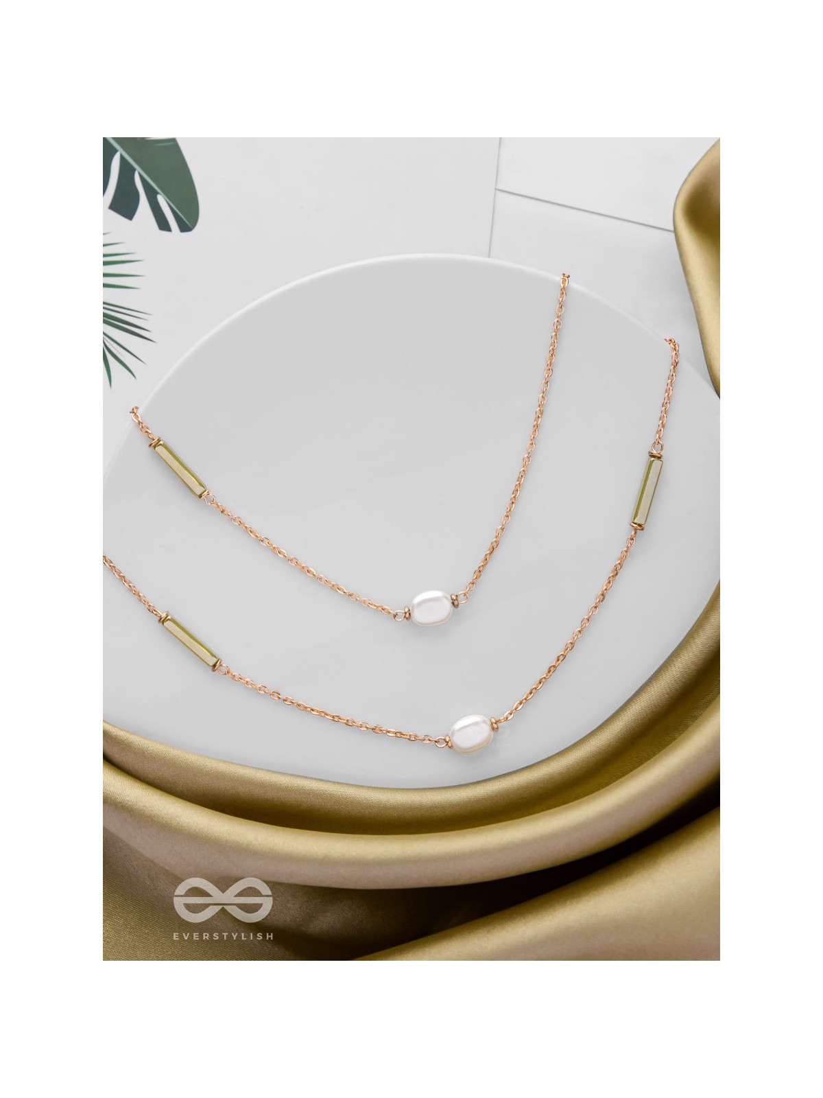 The Evergreen Elegance - Golden Embellished Multilayered Necklace With Anti-Tarnish Coating 