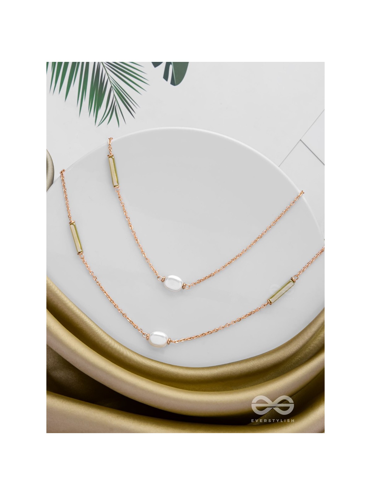 The Evergreen Elegance - Golden Embellished Multilayered Necklace With Anti-Tarnish Coating 