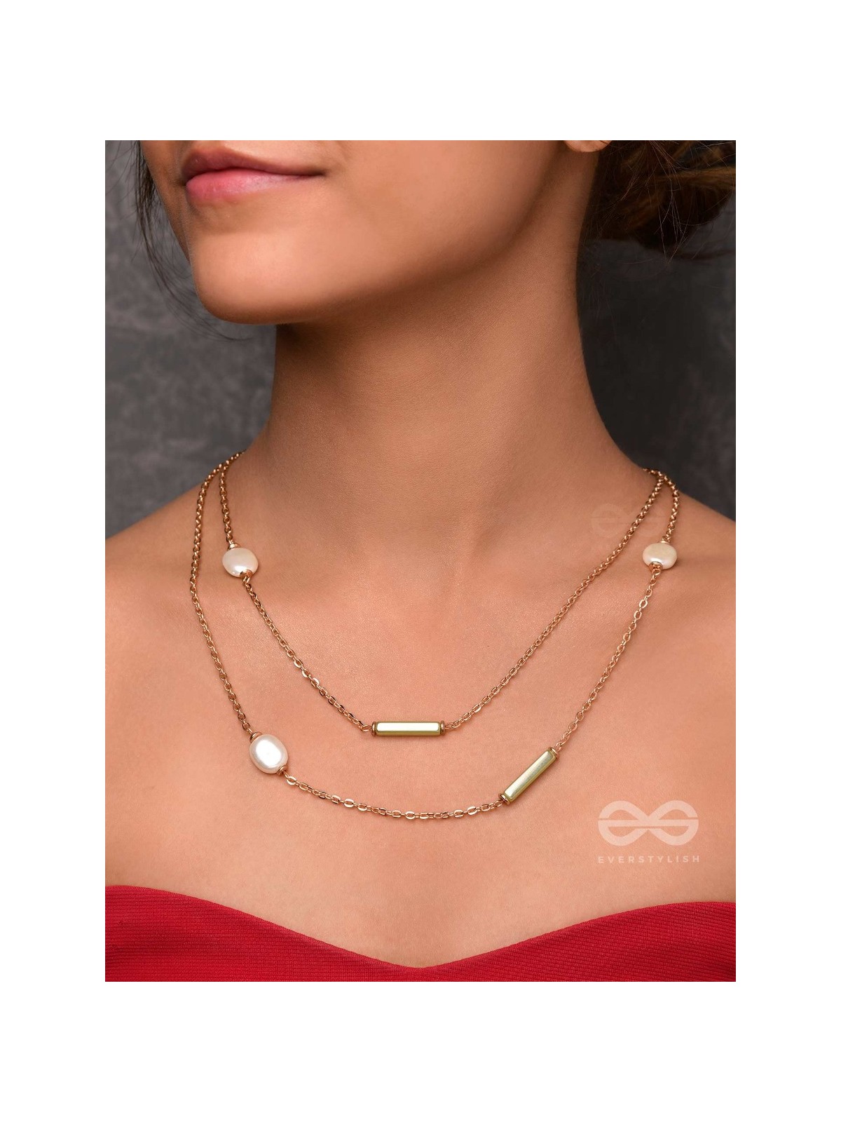 The Evergreen Elegance - Golden Embellished Multilayered Necklace With Anti-Tarnish Coating 