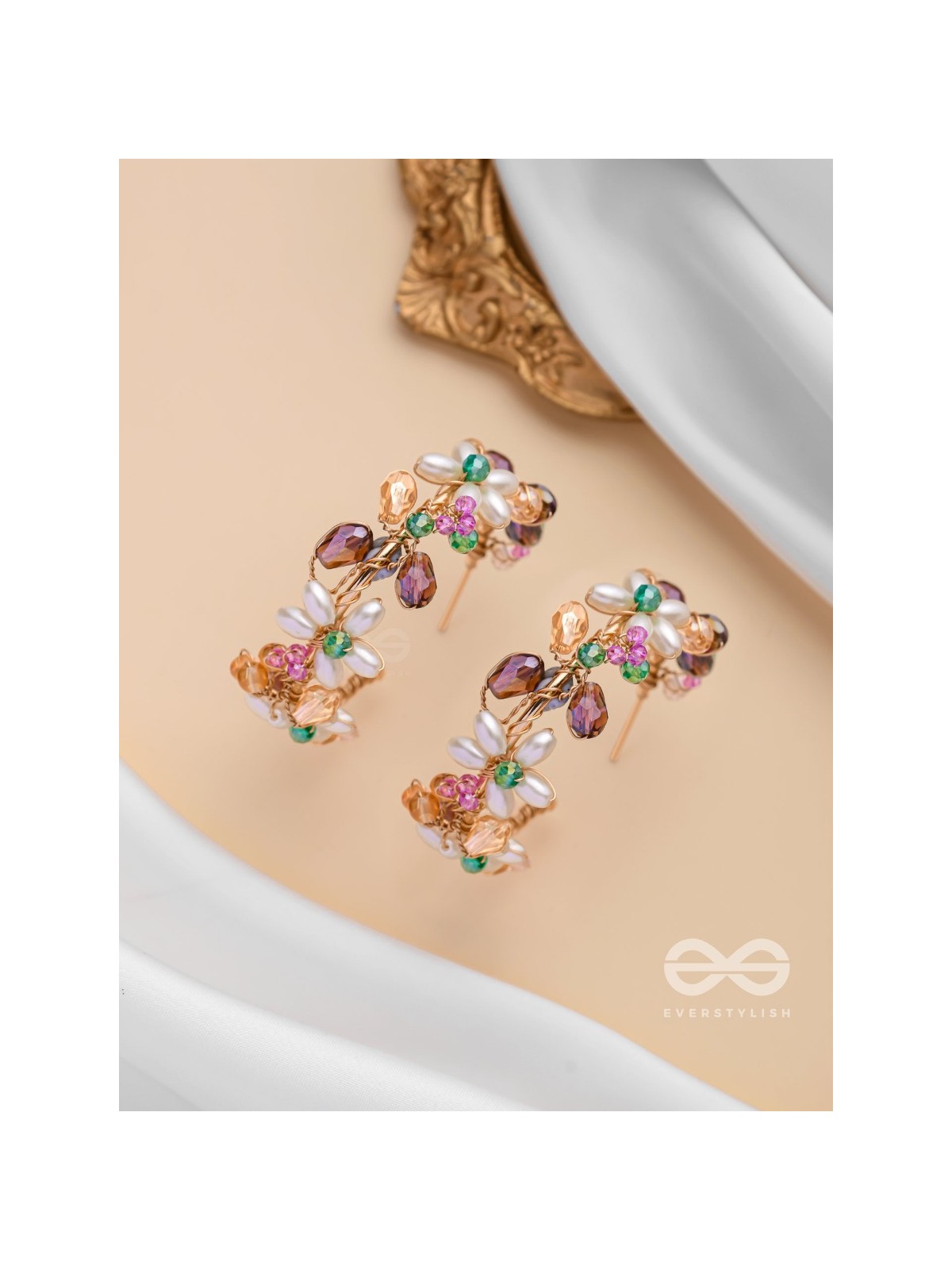 The Multicolored Blossom - Beaded Hoop Earrings