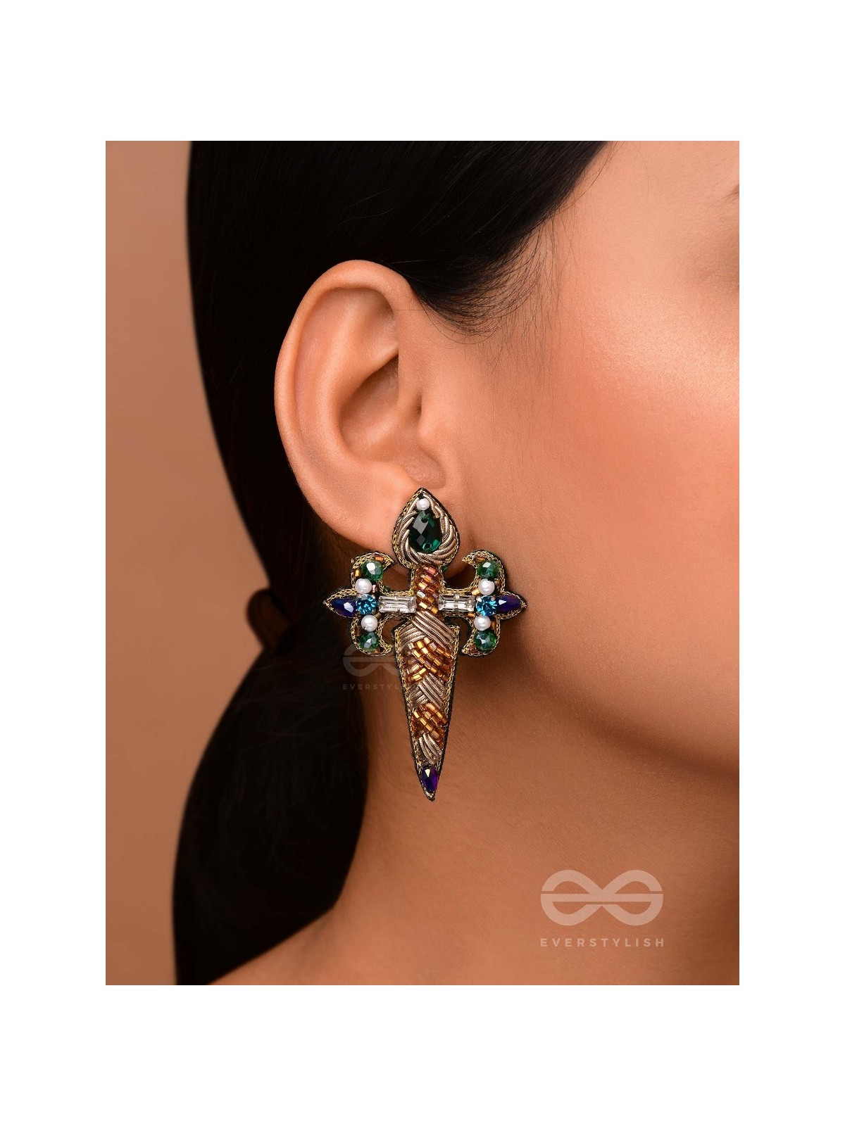 Vajrakaya - The Diamond Body - Stones, Cutdana And Beads Hand Embroidered Earrings