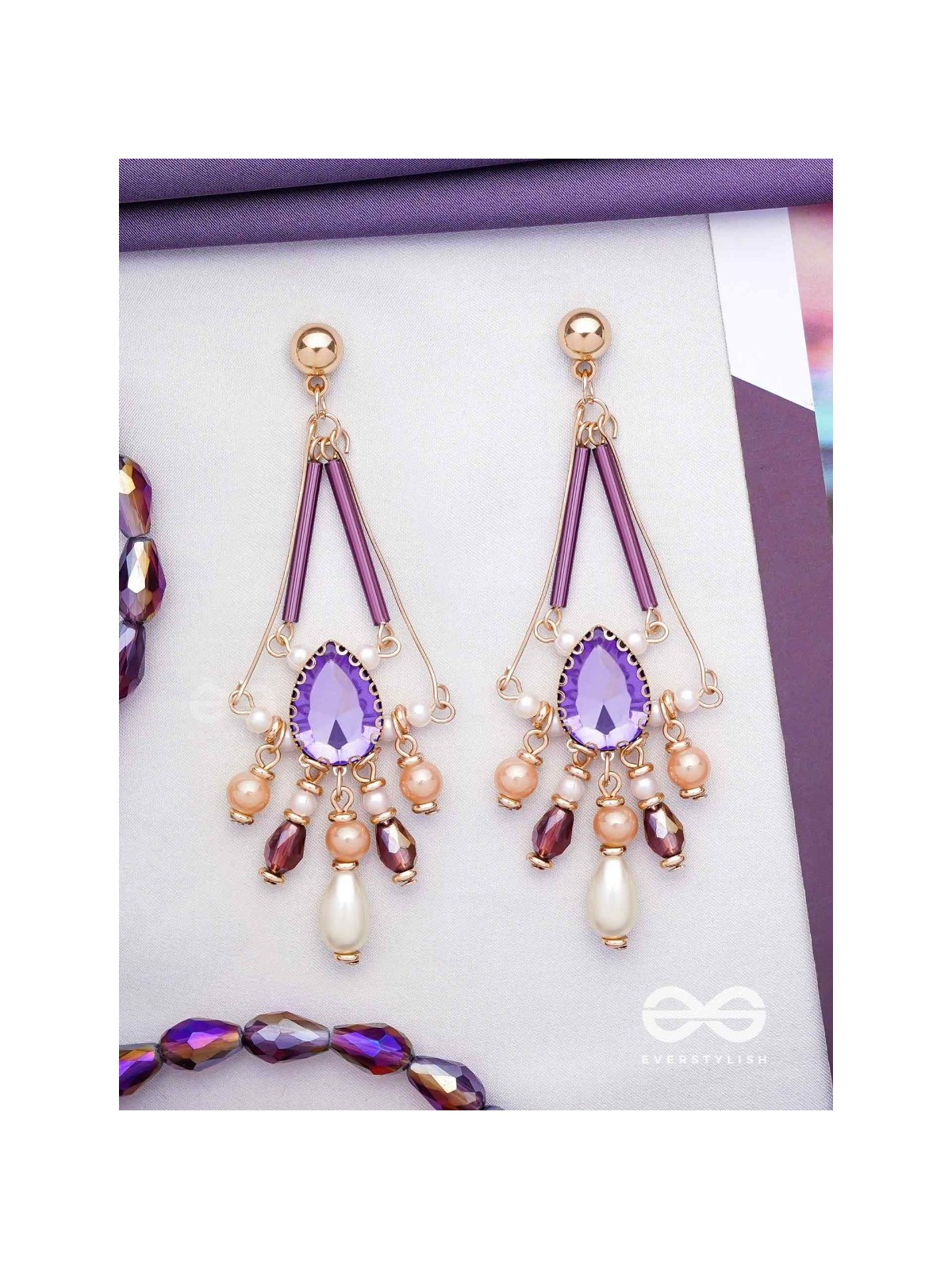 THE PASSIONATE PURPLE - EMBELLISHED DROP EARRINGS 