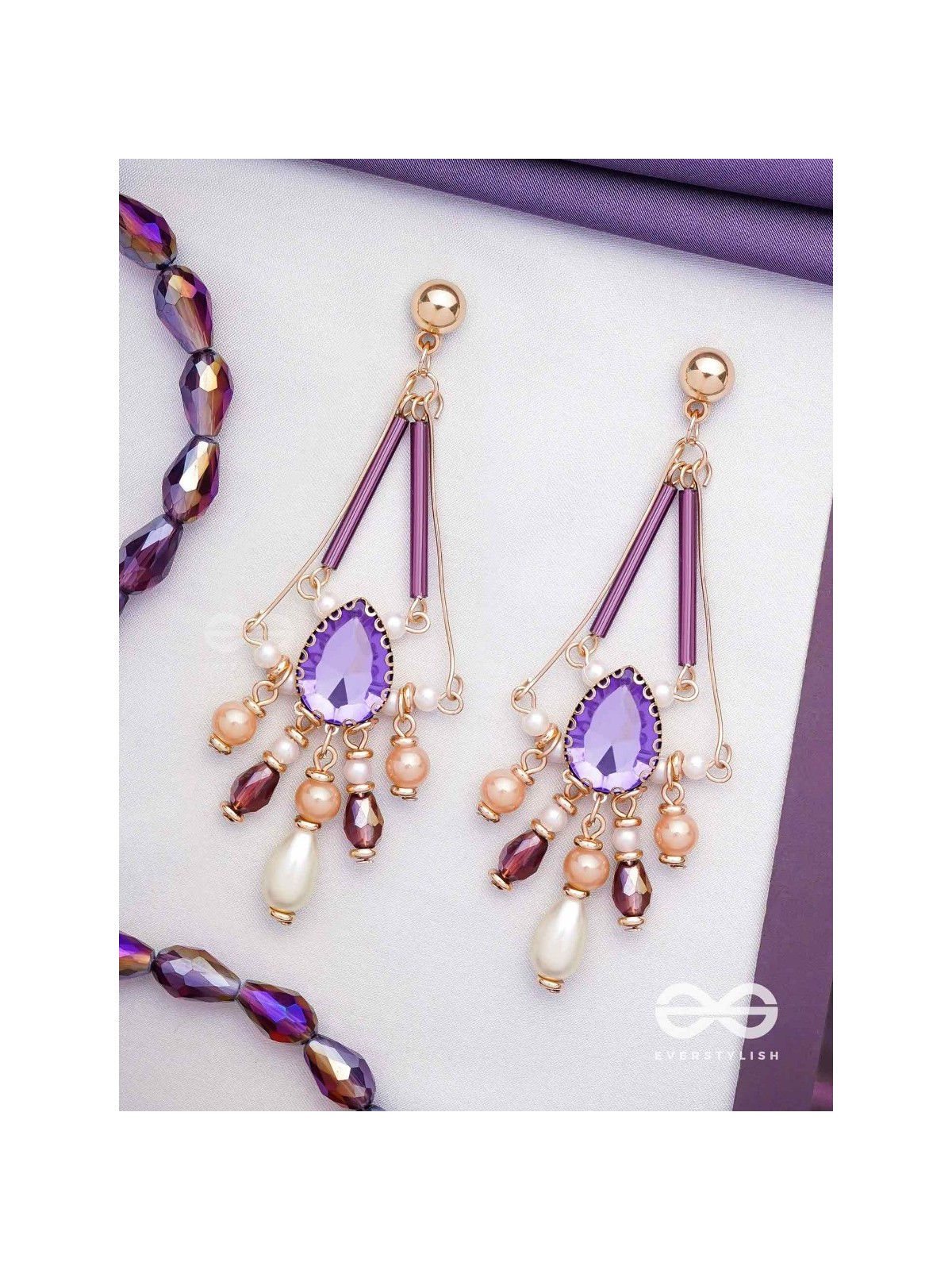THE PASSIONATE PURPLE - EMBELLISHED DROP EARRINGS 