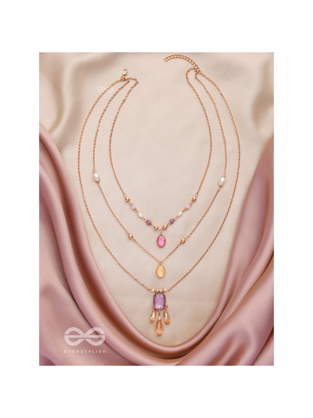 The Ravishing Rhinestones - Golden Multilayer Neckpiece With Anti-Tarnish Coating