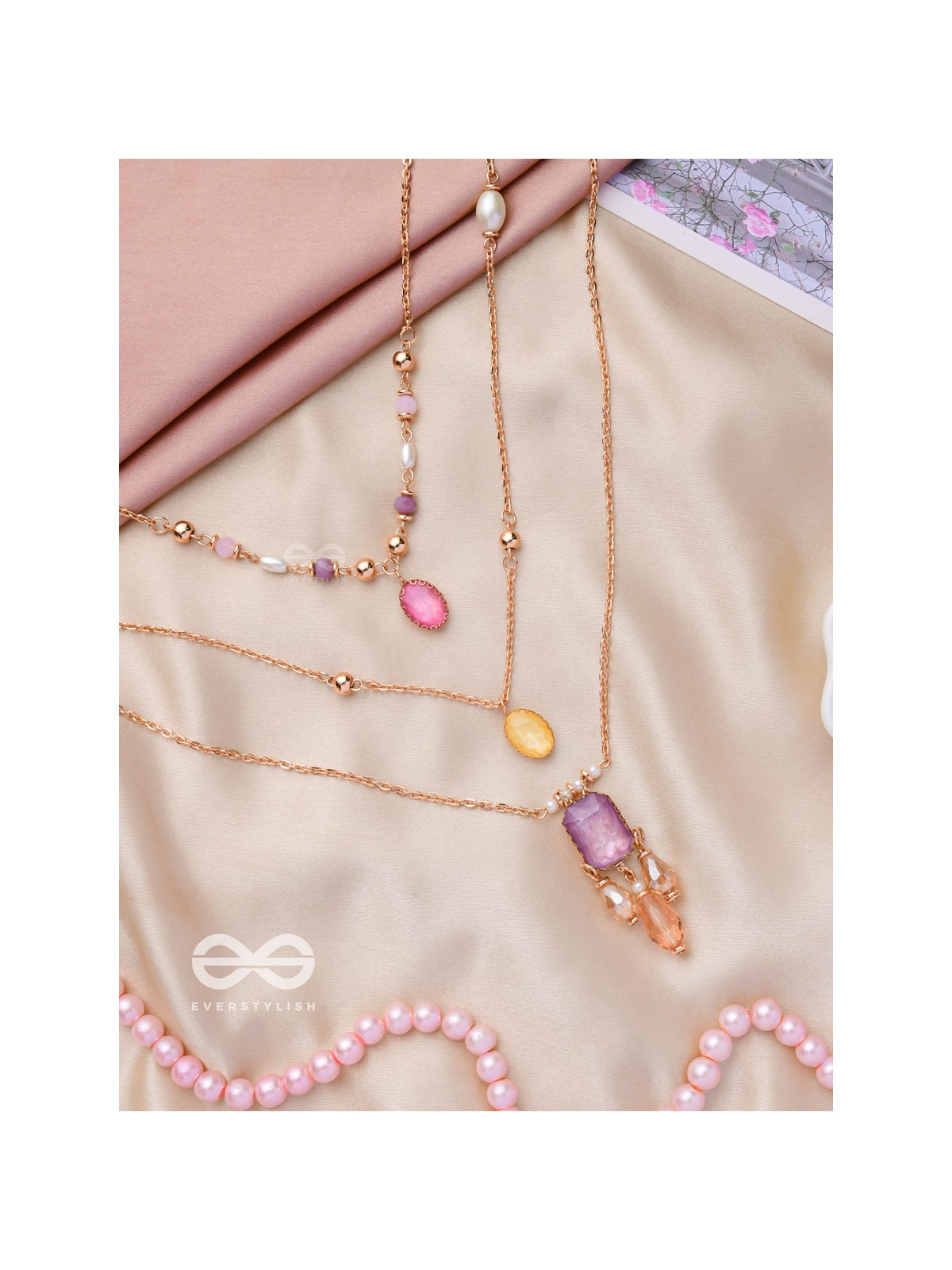 The Ravishing Rhinestones - Golden Multilayer Neckpiece With Anti-Tarnish Coating