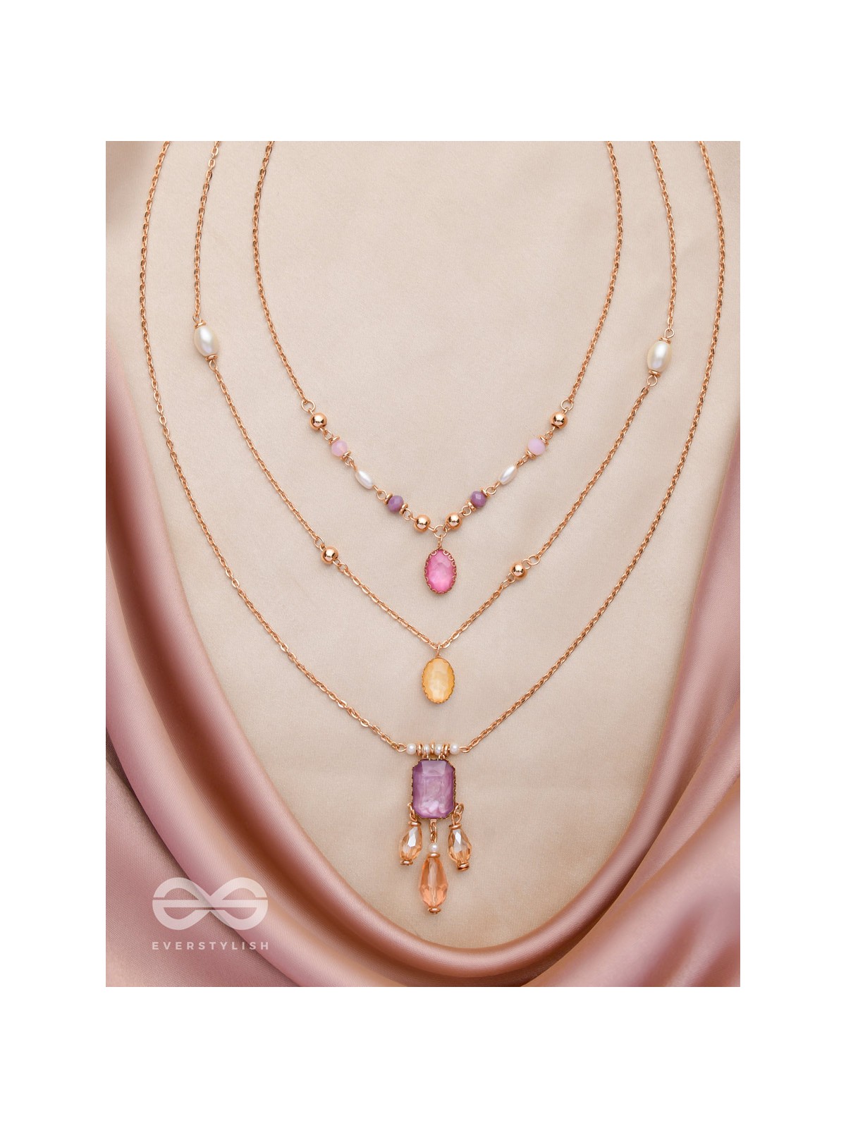 The Ravishing Rhinestones - Golden Multilayer Neckpiece With Anti-Tarnish Coating