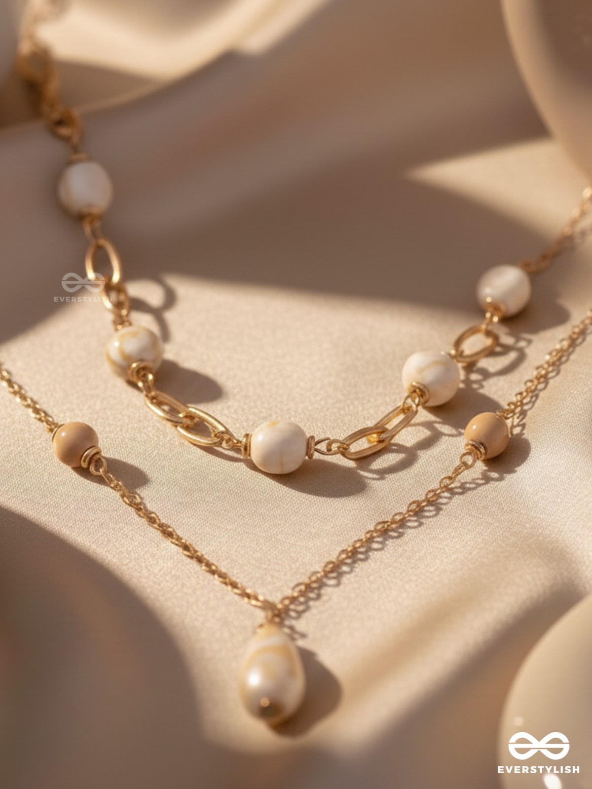 Sea Life Splendor - Statementtwo Layered Necklace With Anti-Tarnish Coating 