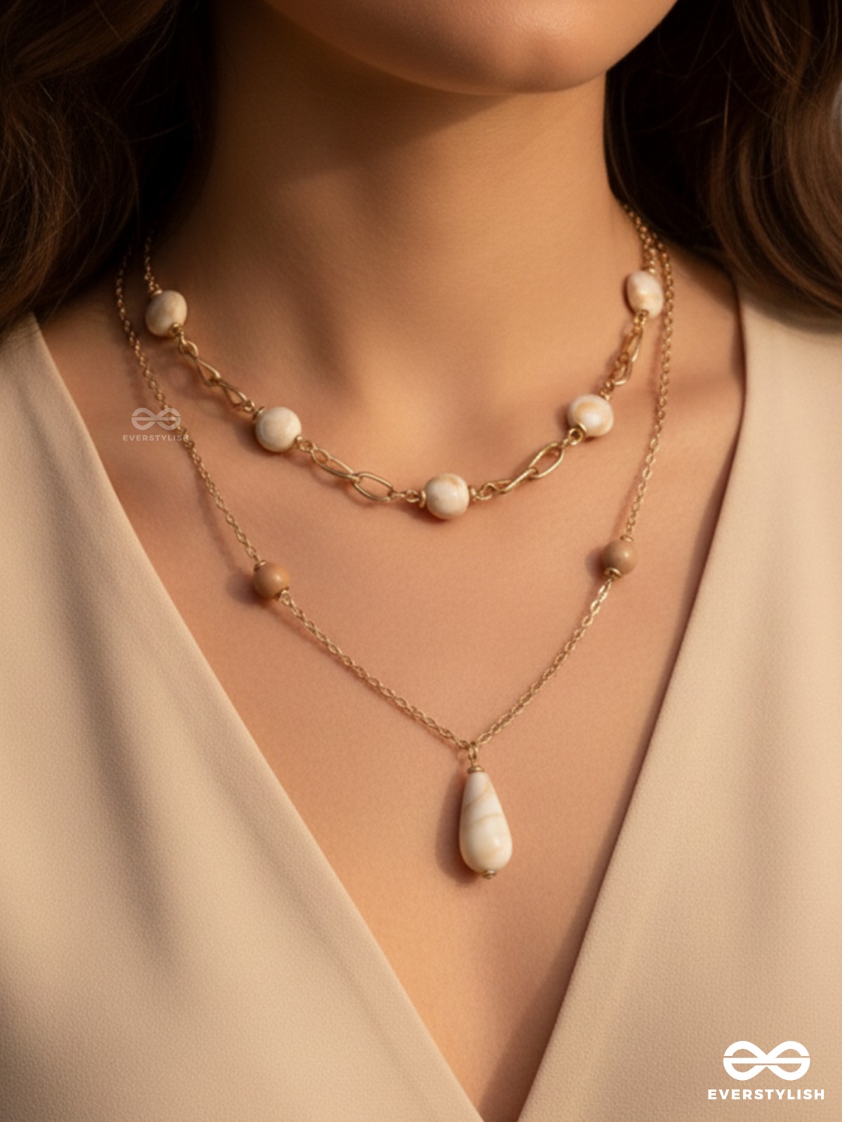 Sea Life Splendor - Statementtwo Layered Necklace With Anti-Tarnish Coating 