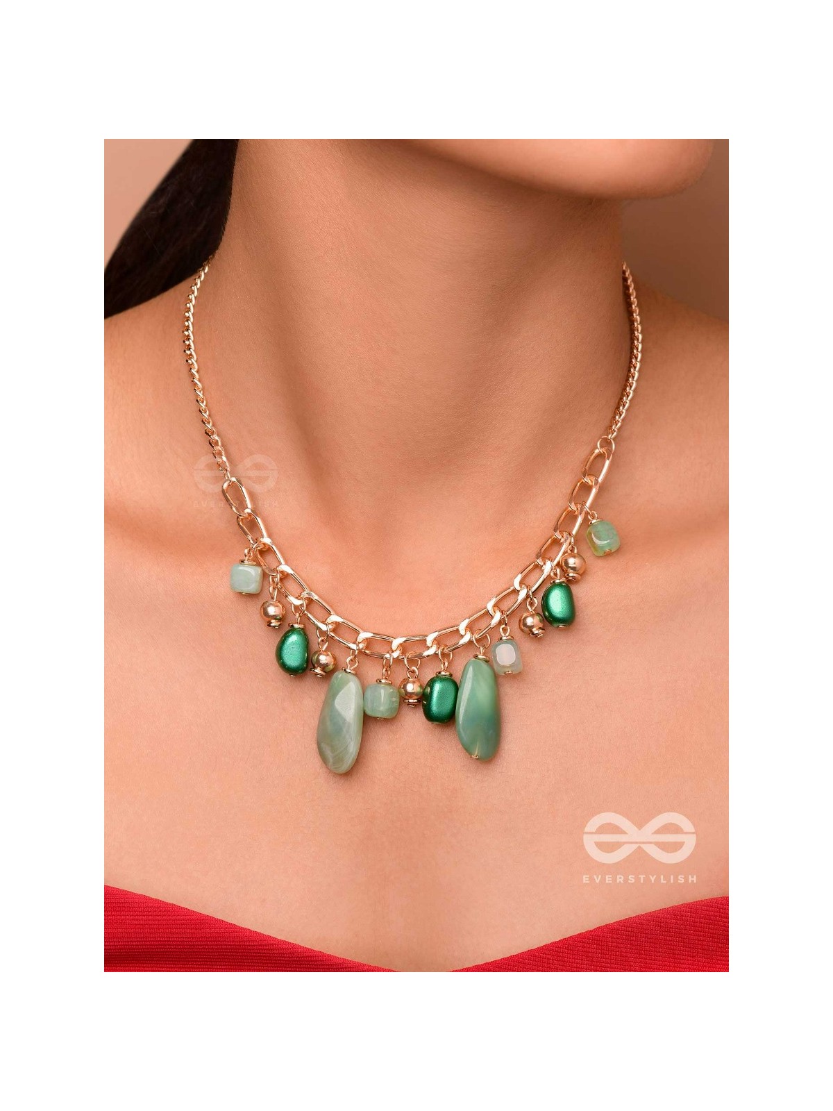 The Green Dream - Golden Chunky Neckpiece With Anti-Tarnish Coating 