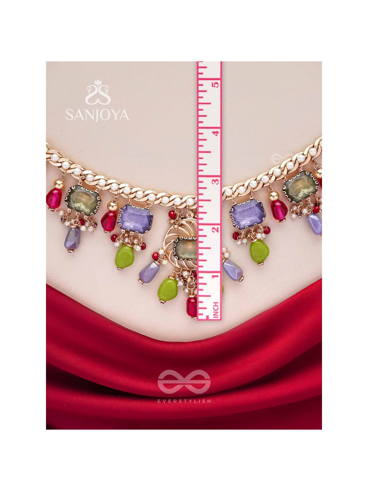 Suprayas - The Regal Gemstones - Golden Embellished Statement Neckpiece (Multicolor)