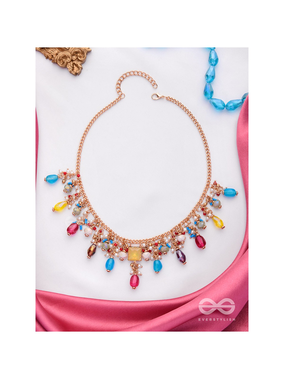 Mushita - The Ravishing Charisma - Golden Embellished Multicolor Neckpiece With Anti-Tarnish Coating 
