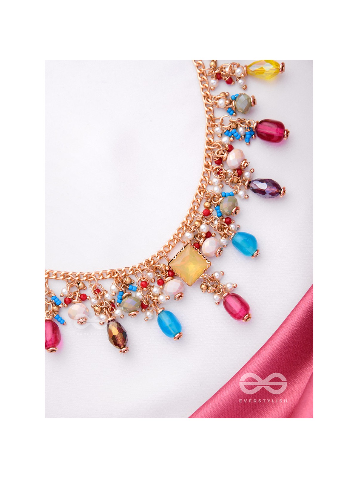 Mushita - The Ravishing Charisma - Golden Embellished Multicolor Neckpiece With Anti-Tarnish Coating 