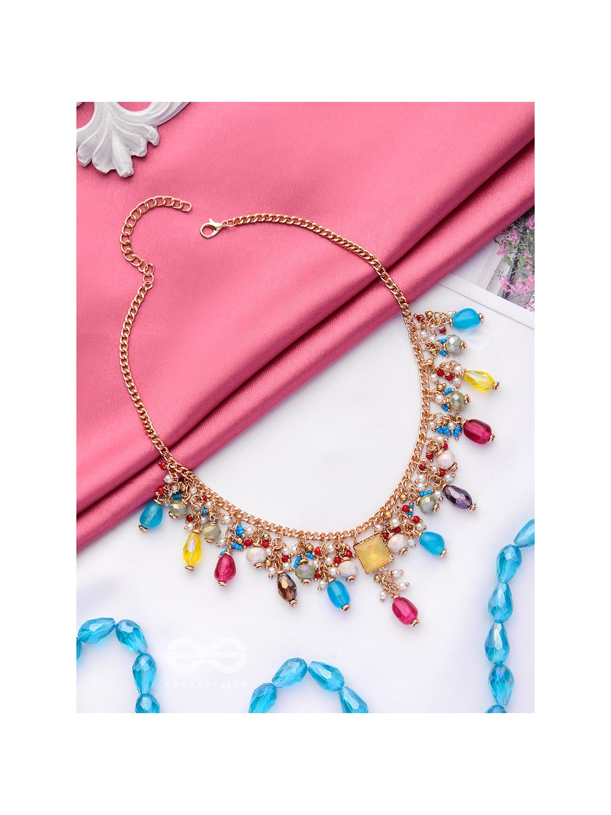 Mushita - The Ravishing Charisma - Golden Embellished Multicolor Neckpiece With Anti-Tarnish Coating 