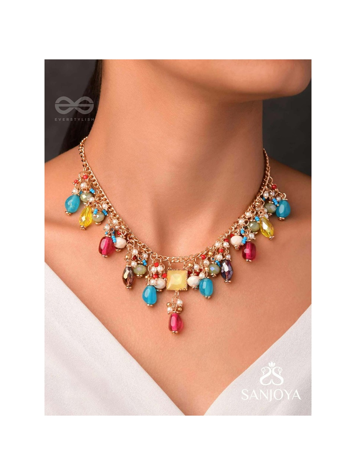 Mushita - The Ravishing Charisma - Golden Embellished Multicolor Neckpiece With Anti-Tarnish Coating 