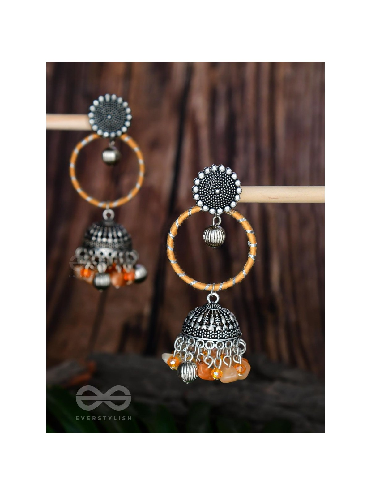 THE SUNFLOWER DELIGHT - OXIDISED EMBELLISHED JHUMKA EARRINGS