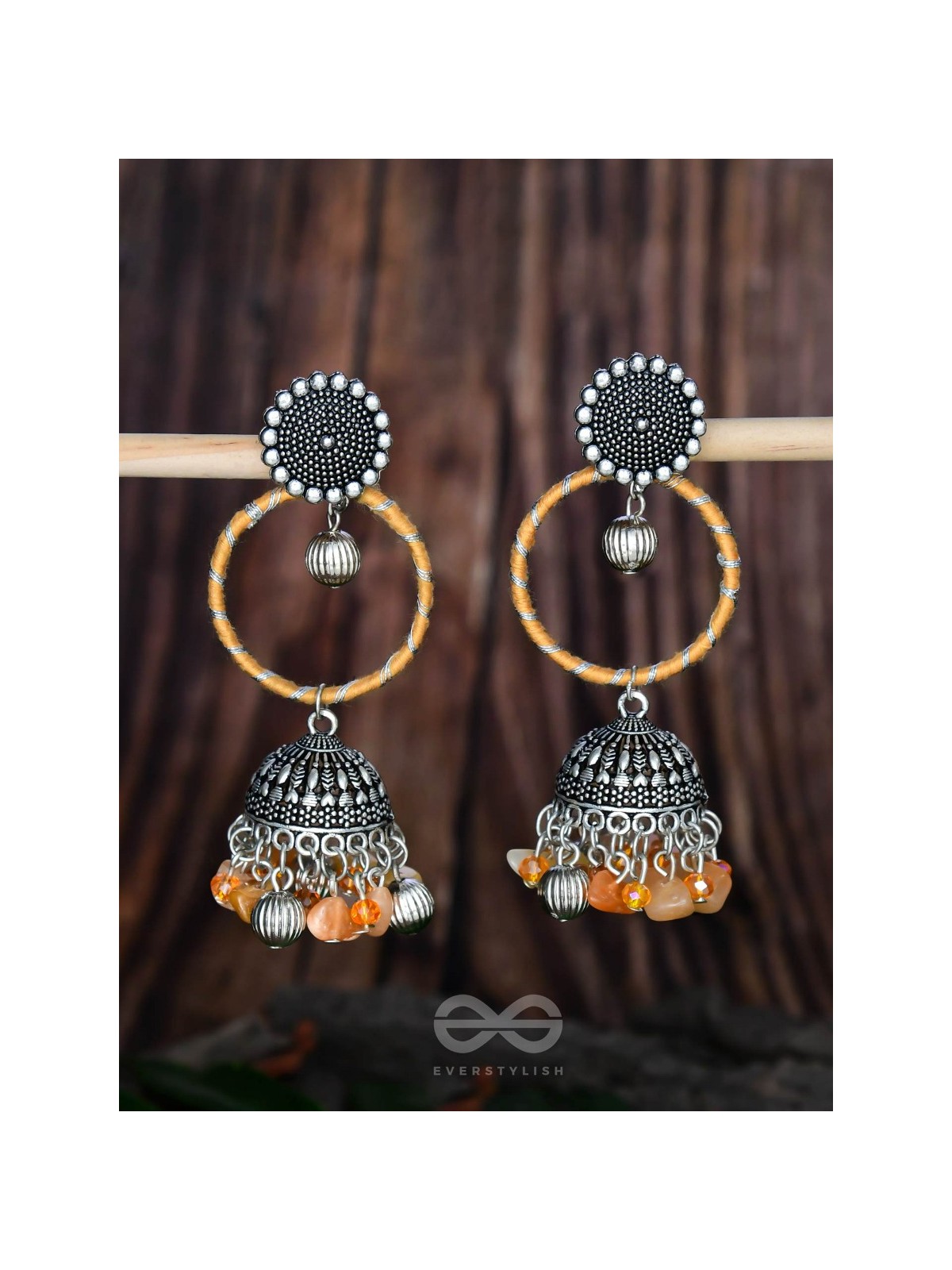 THE SUNFLOWER DELIGHT - OXIDISED EMBELLISHED JHUMKA EARRINGS