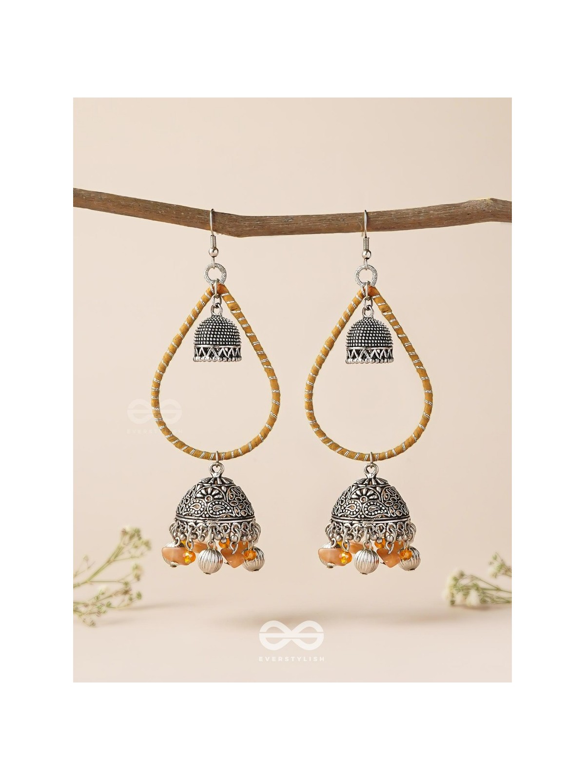 THE SUNLIT DROPS  - OXIDISED EMBELLISHED EARRINGS
