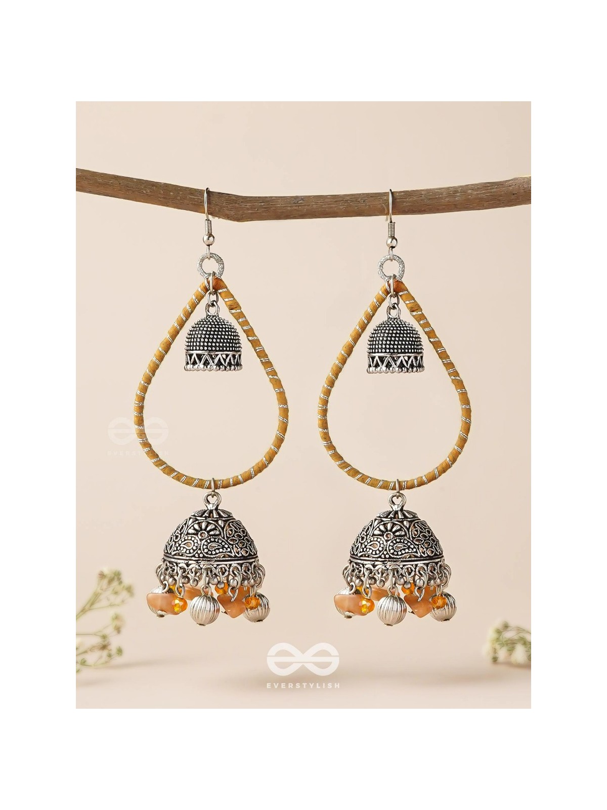 THE SUNLIT DROPS  - OXIDISED EMBELLISHED EARRINGS
