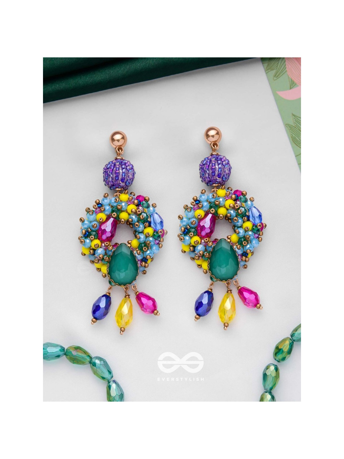 Atyahita - Daring Maverick - Stone, Beads And Glass Drops Hand Embroidered Earrings (Multicolor)