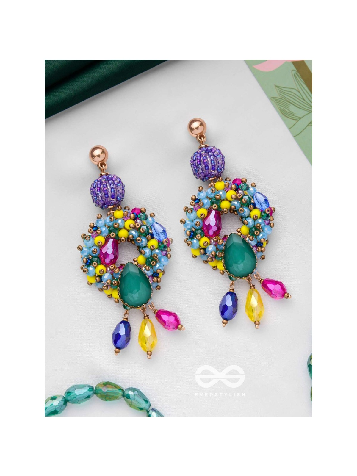 Atyahita - Daring Maverick - Stone, Beads And Glass Drops Hand Embroidered Earrings (Multicolor)