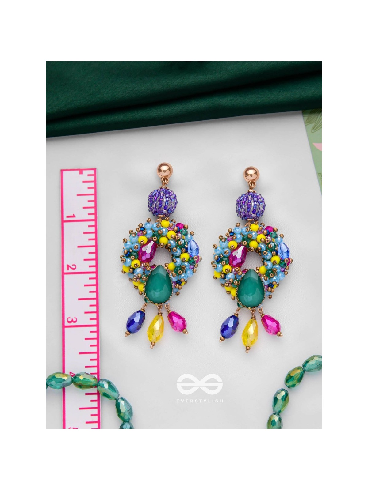 Atyahita - Daring Maverick - Stone, Beads And Glass Drops Hand Embroidered Earrings (Multicolor)