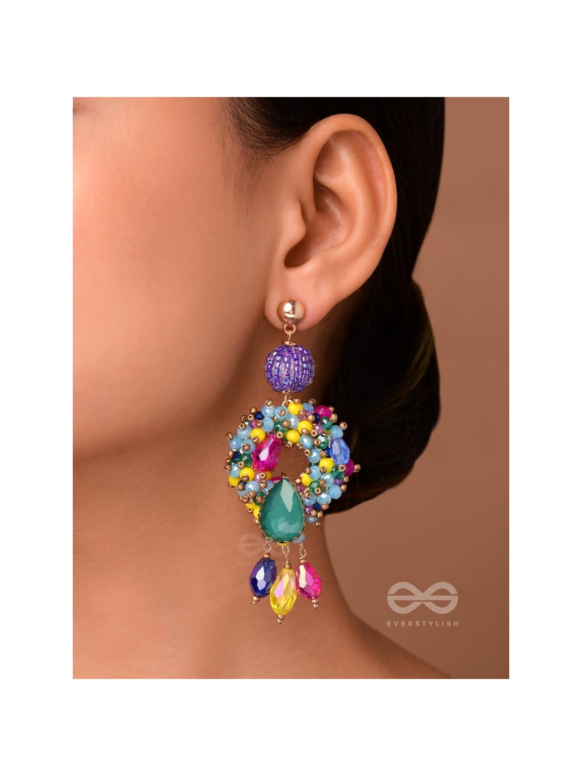 Atyahita - Daring Maverick - Stone, Beads And Glass Drops Hand Embroidered Earrings (Multicolor)