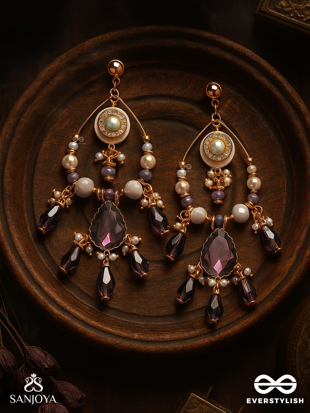 Pratihata - The Sangria Chandeliers - Statement Golden Embellished Earrings