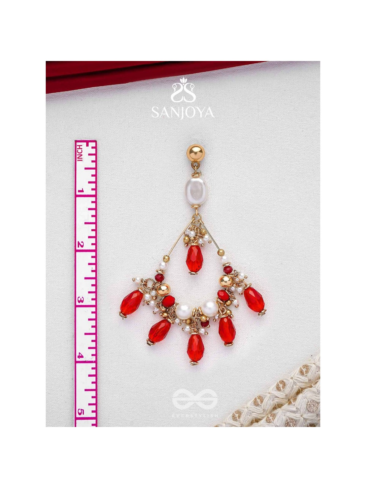 Ratulya - The Red Romance - Golden Embellished Statement Earrings